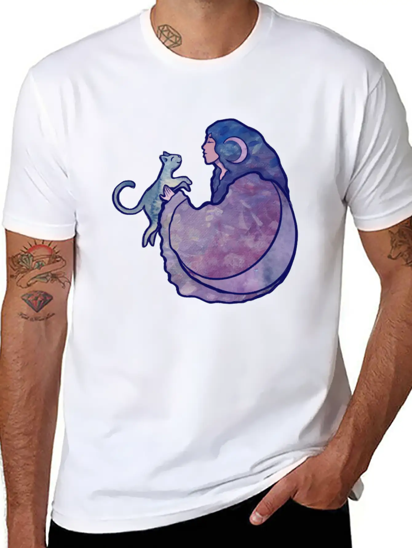 Cat Witch Painting Casual Graphic T-Shirt – Simple And Comfortable Daily Wear