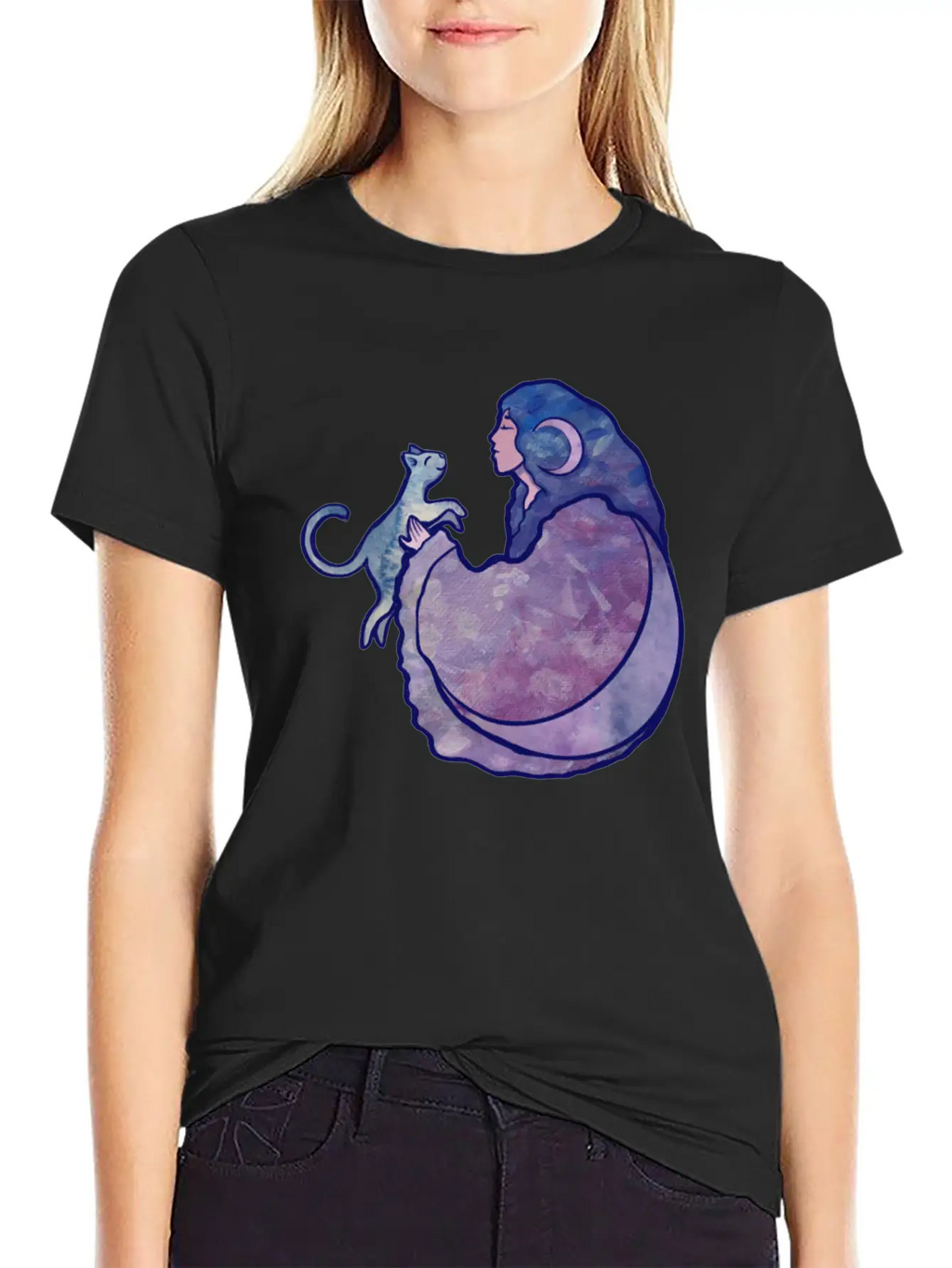 Cat Witch Painting Casual Graphic T-Shirt – Simple And Comfortable Daily Wear