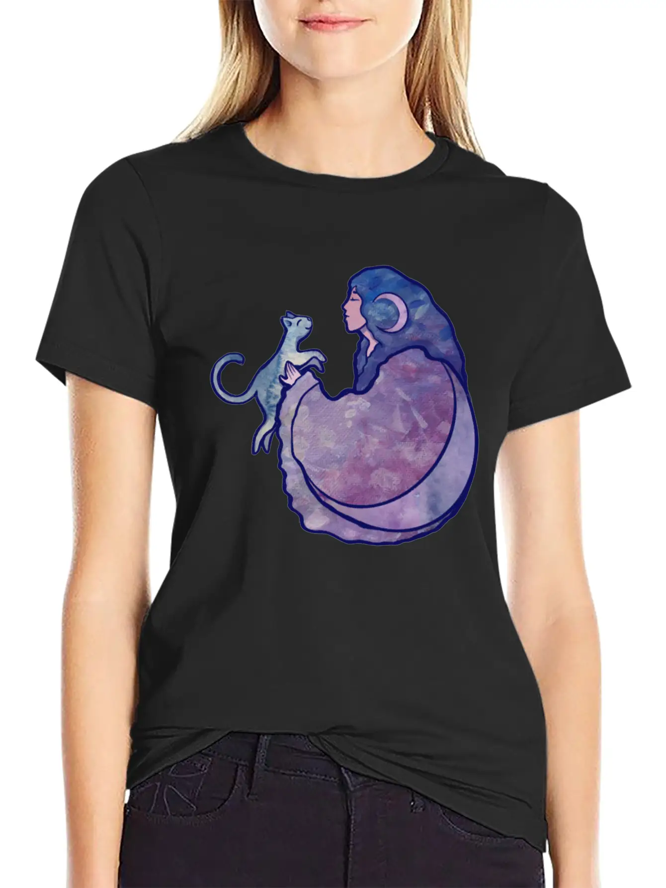 Cat Witch Painting Casual Graphic T-Shirt – Simple And Comfortable Daily Wear
