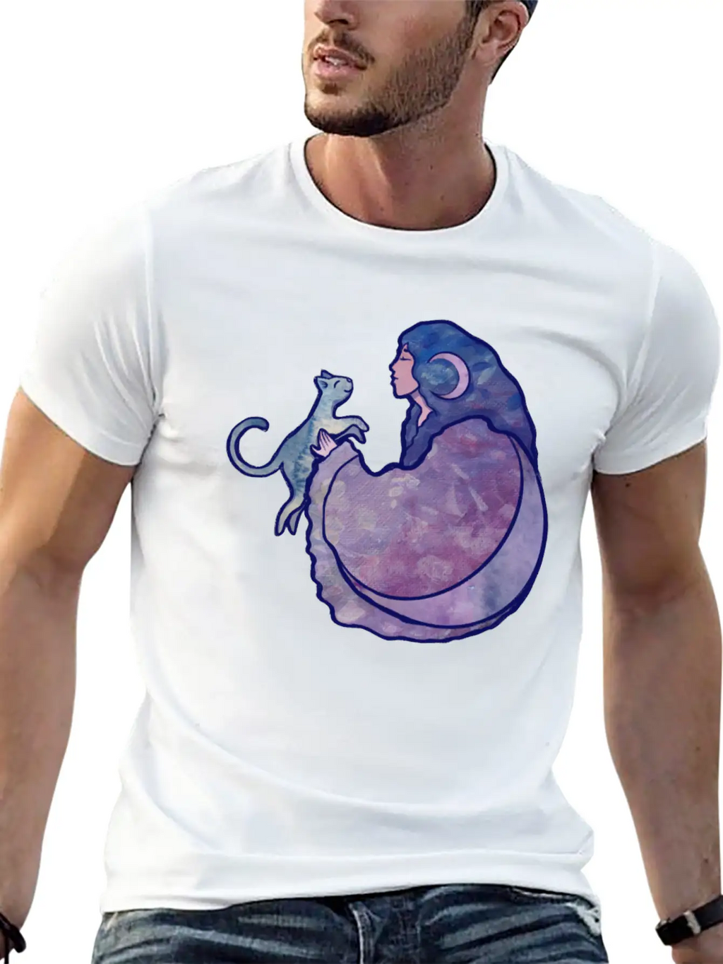 Cat Witch Painting Casual Graphic T-Shirt – Simple And Comfortable Daily Wear