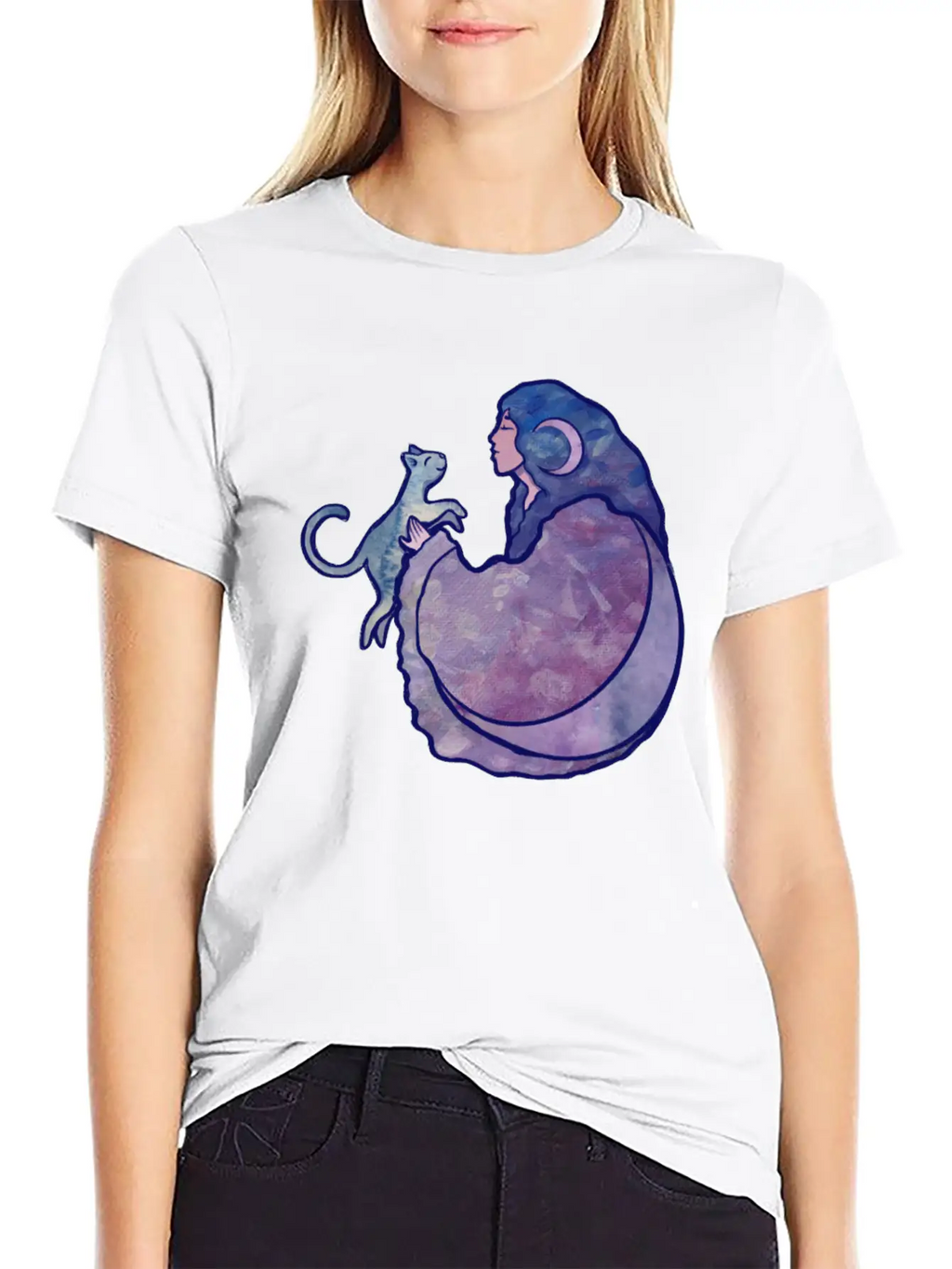 Cat Witch Painting Casual Graphic T-Shirt – Simple And Comfortable Daily Wear