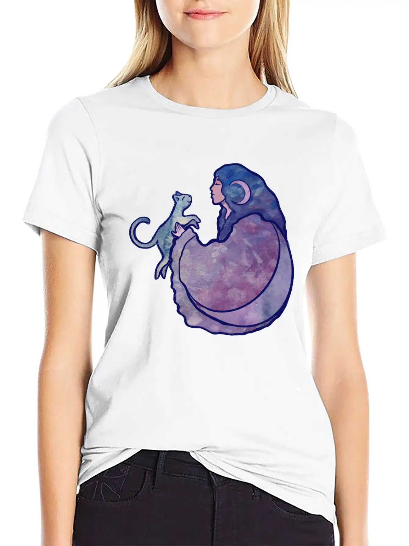 Cat Witch Painting Casual Graphic T-Shirt – Simple And Comfortable Daily Wear