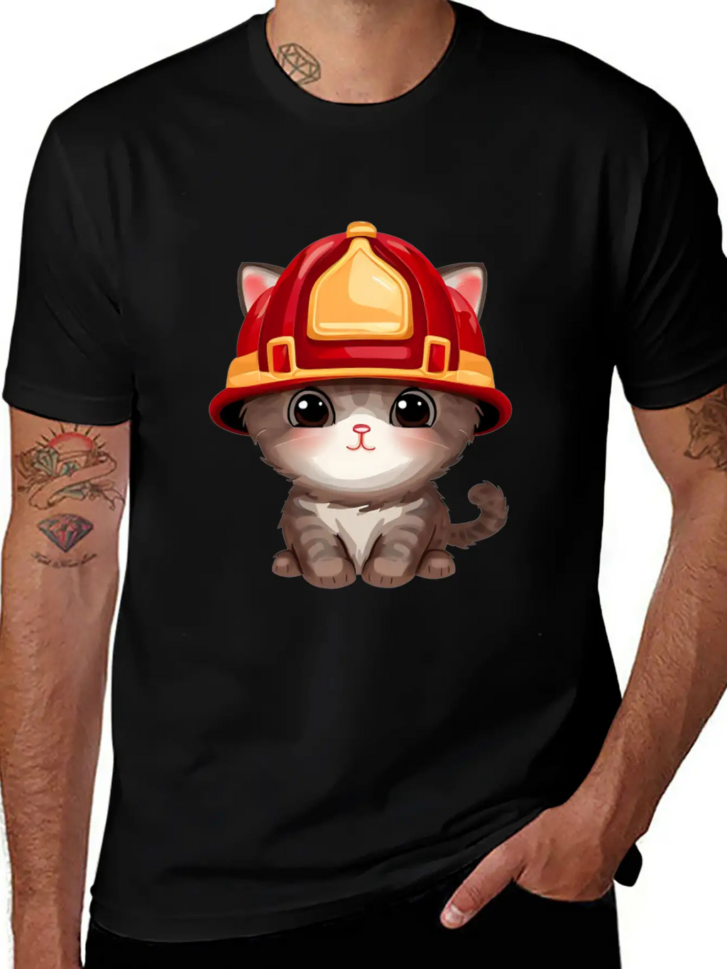 Cat With Fire Helmet Unisex Casual T-Shirt – Clean Design For Daily Comfort
