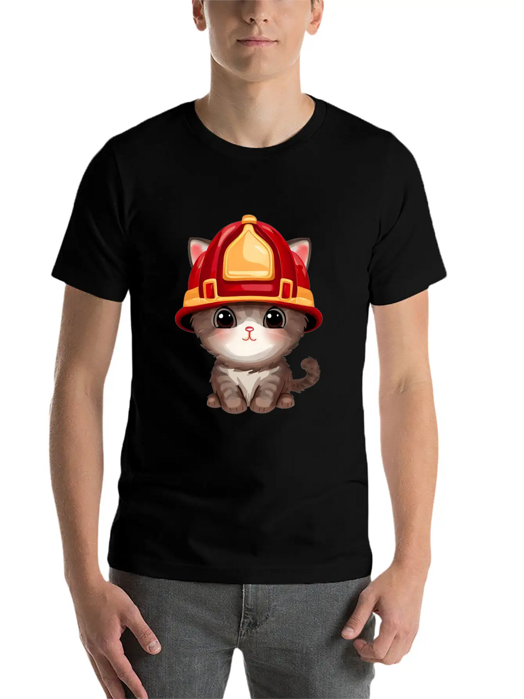 Cat With Fire Helmet Unisex Casual T-Shirt – Clean Design For Daily Comfort