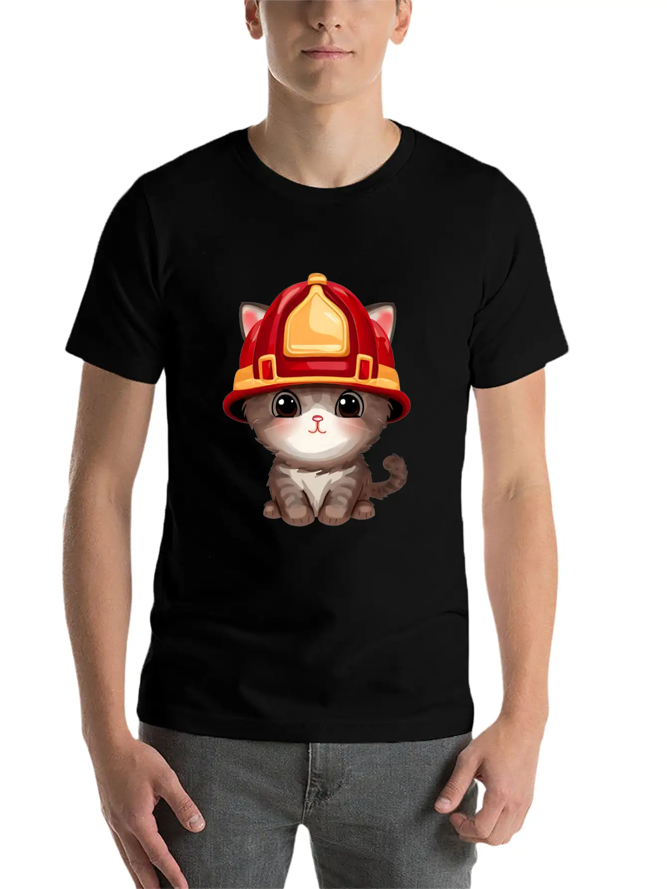 Cat With Fire Helmet Unisex Casual T-Shirt – Clean Design For Daily Comfort