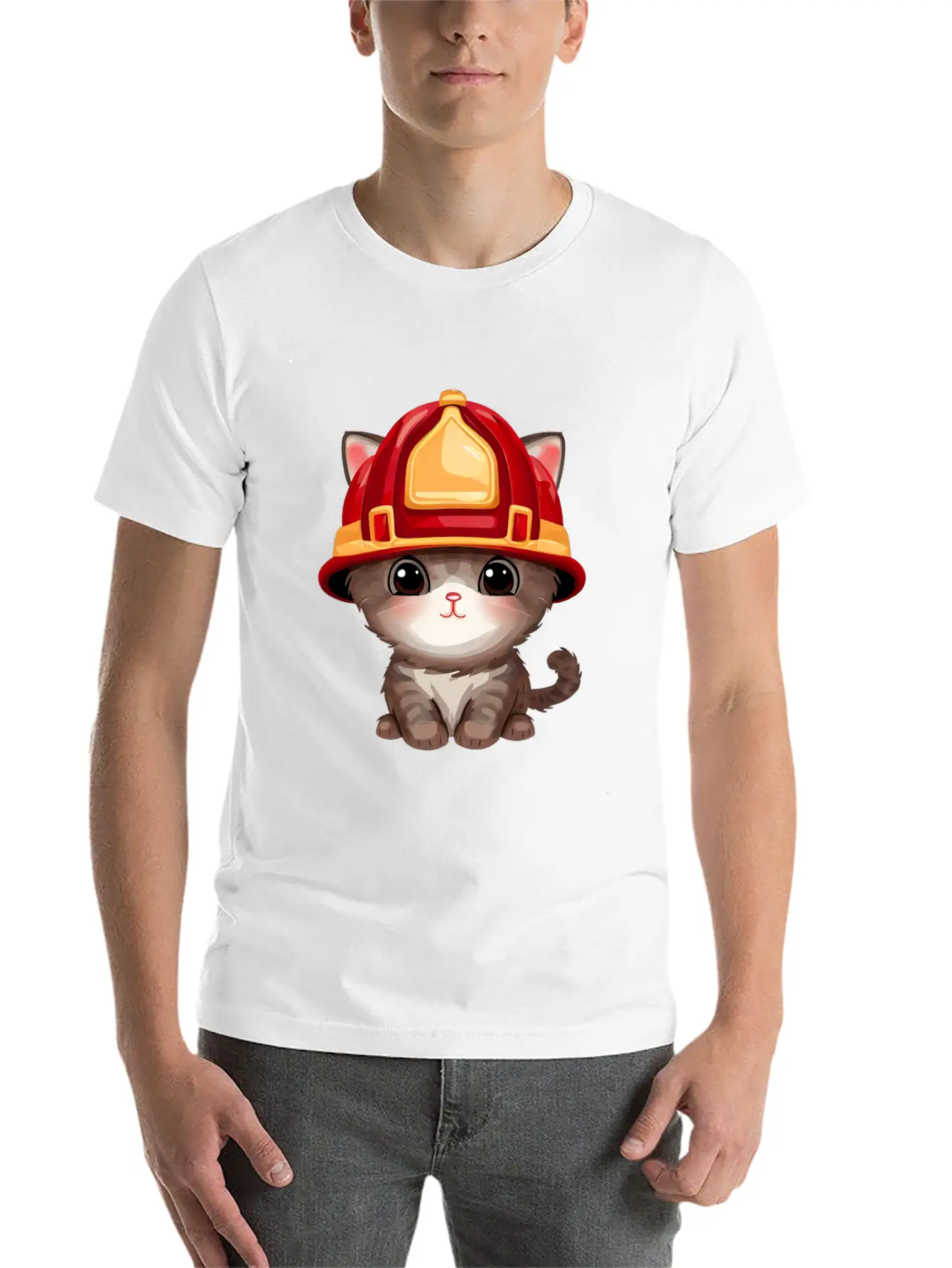 Cat With Fire Helmet Unisex Casual T-Shirt – Clean Design For Daily Comfort