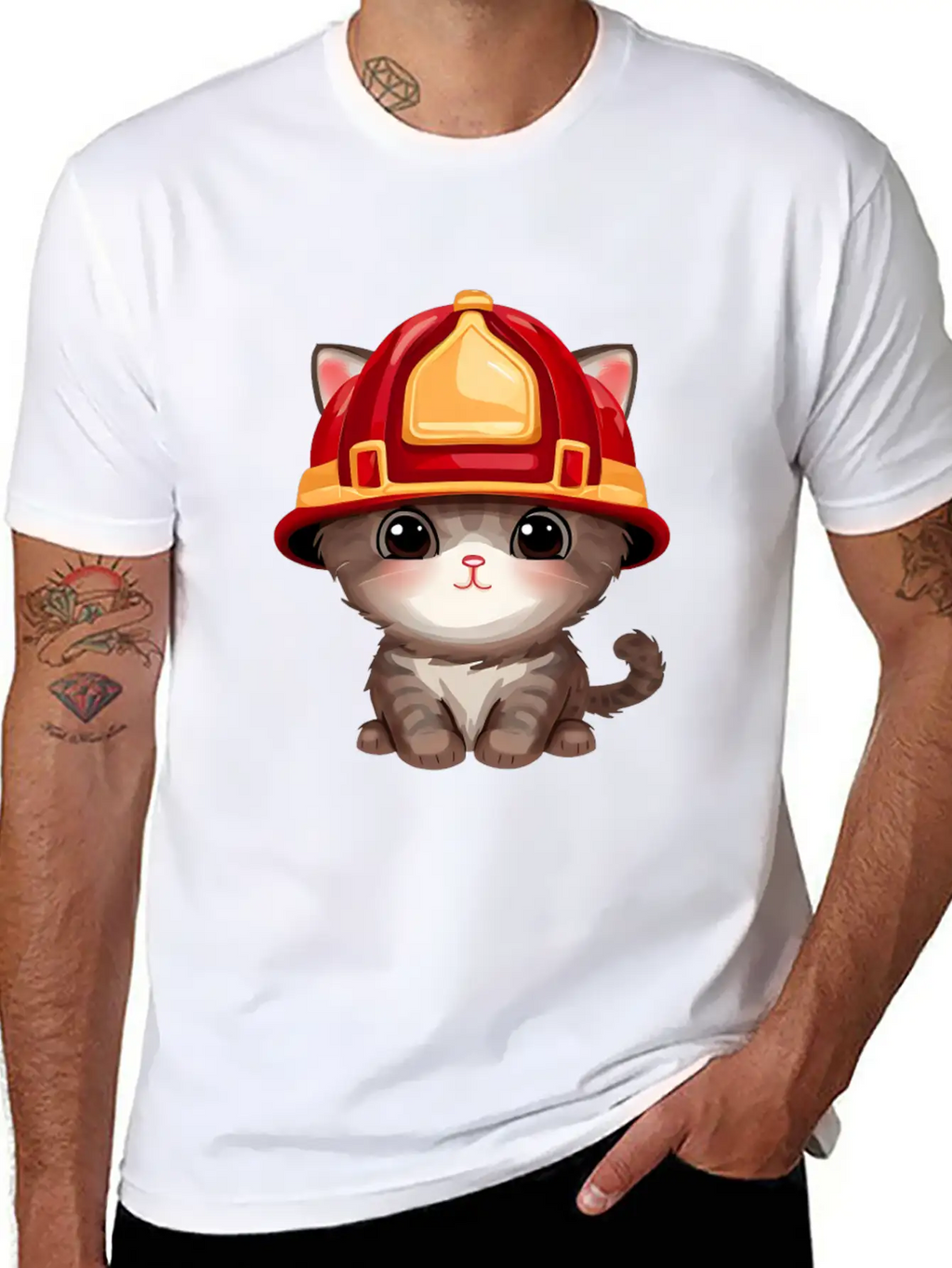 Cat With Fire Helmet Unisex Casual T-Shirt – Clean Design For Daily Comfort