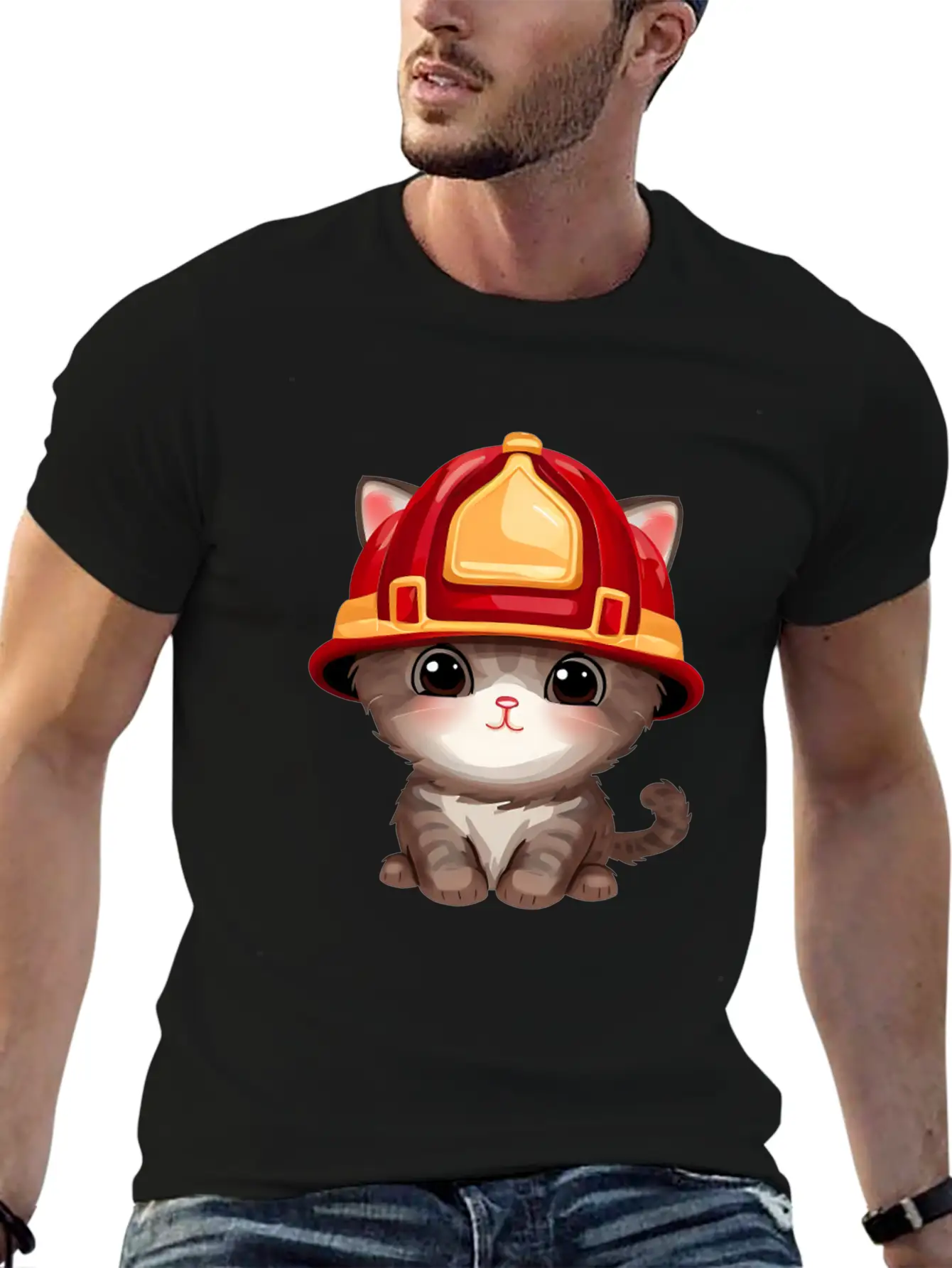 Cat With Fire Helmet Unisex Casual T-Shirt – Clean Design For Daily Comfort