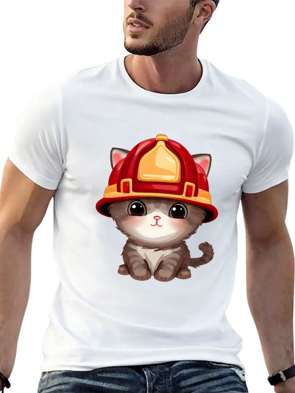 Cat With Fire Helmet Unisex Casual T-Shirt – Clean Design For Daily Comfort