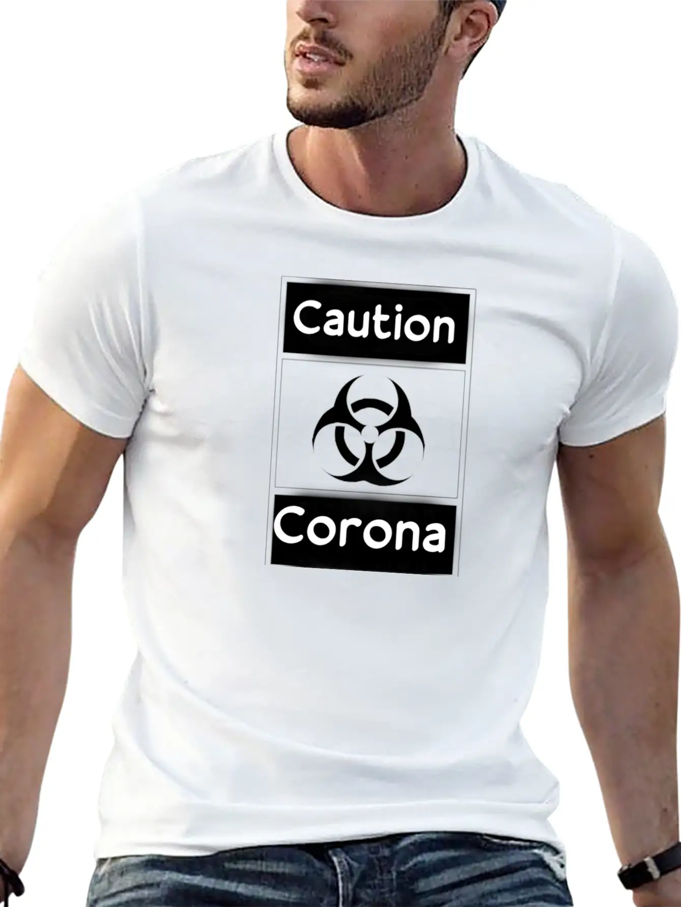 Caution Corona Unisex Short Sleeve Soft Cotton T-Shirt – Casual Everyday Wear