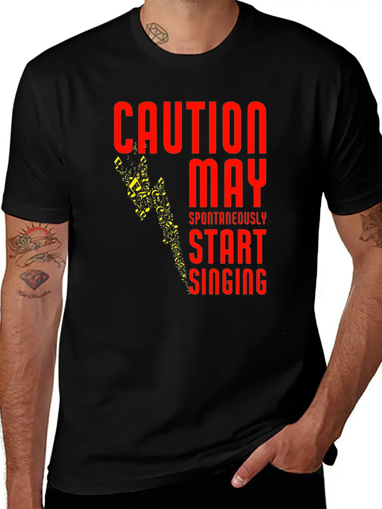 Caution May Spontaneously Start Singing Singer Mus Breathable Soft Cotton T-Shirt – Timeless Casual Look