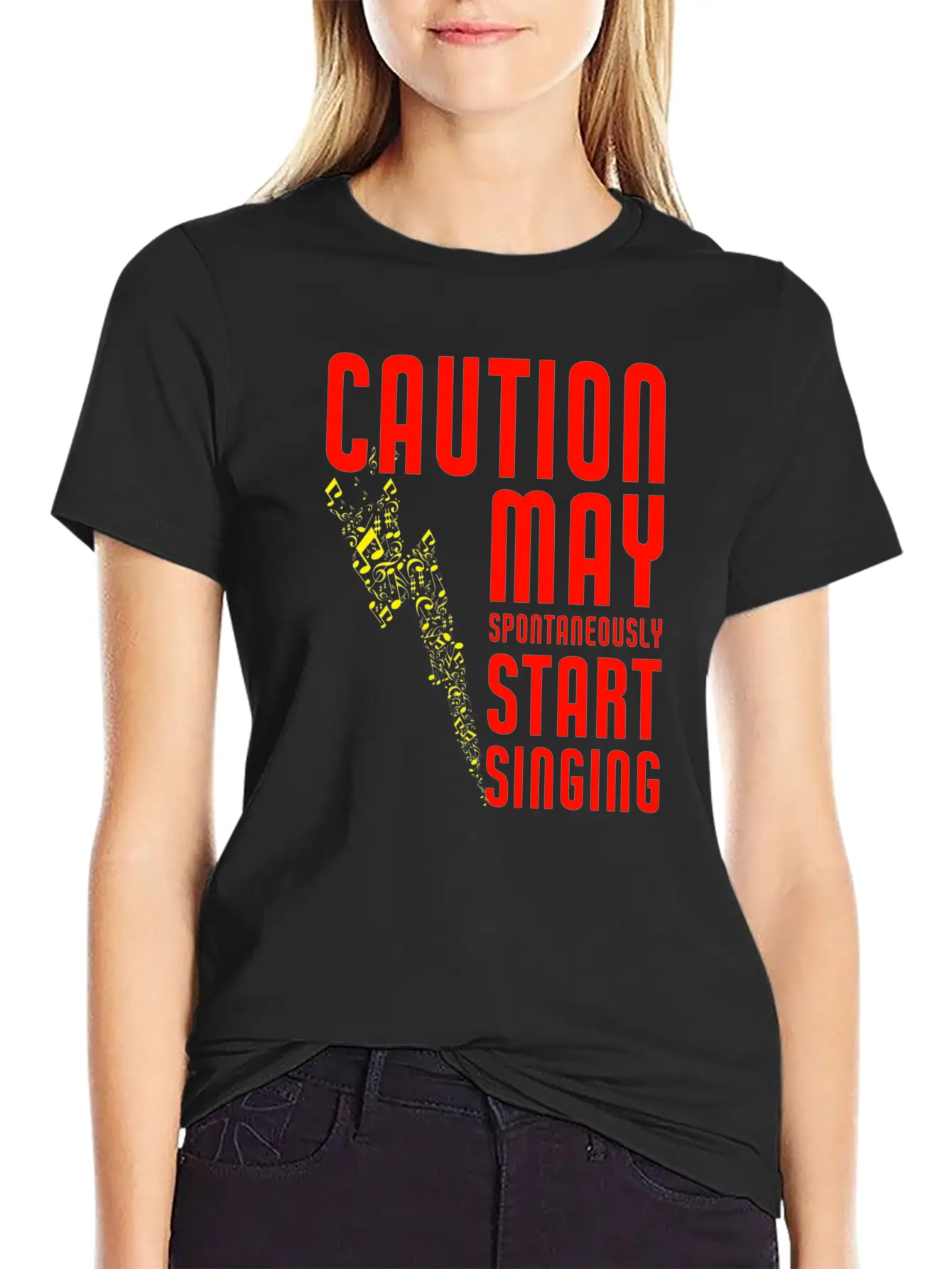 Caution May Spontaneously Start Singing Singer Mus Breathable Soft Cotton T-Shirt – Timeless Casual Look