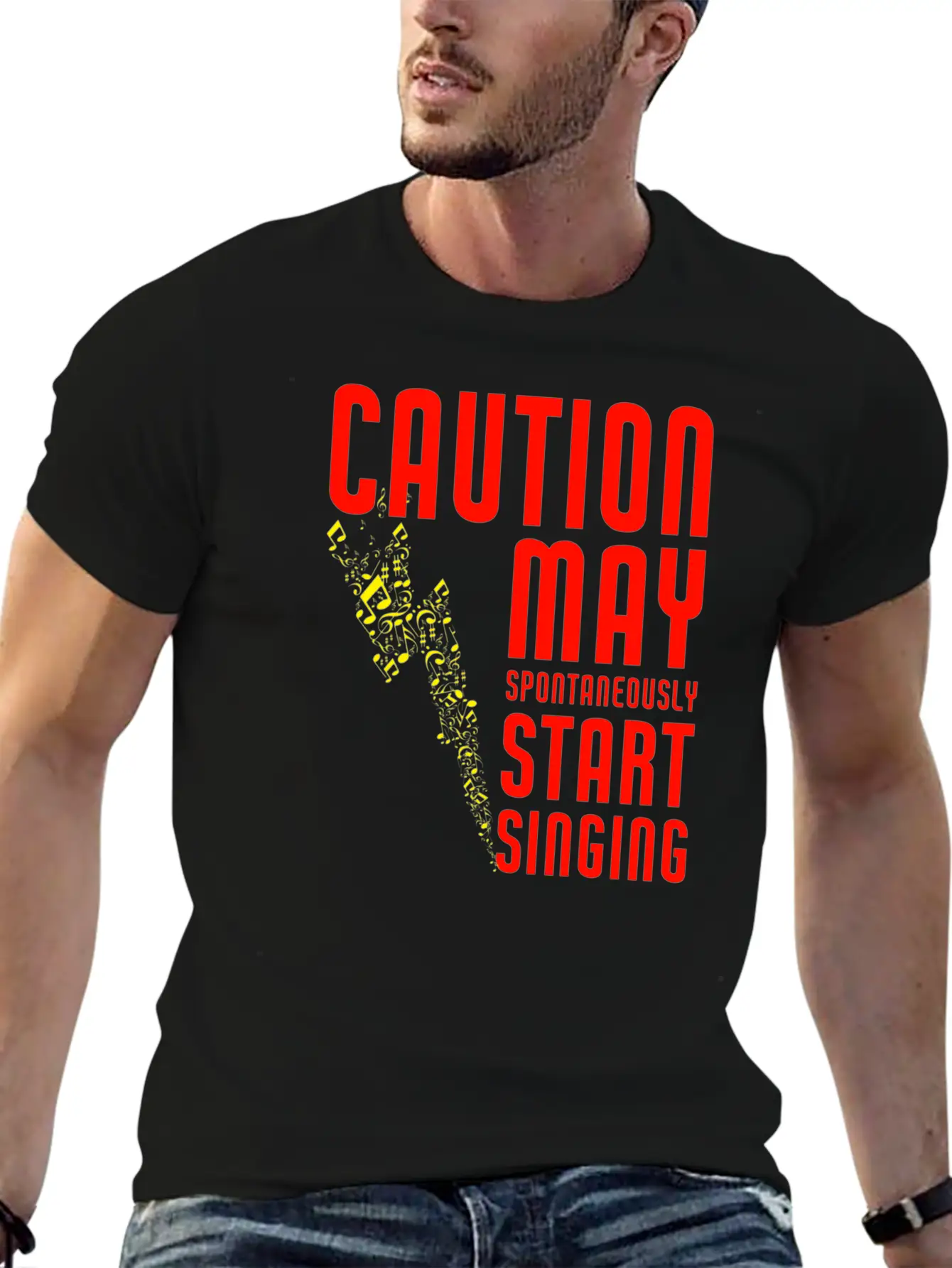 Caution May Spontaneously Start Singing Singer Mus Breathable Soft Cotton T-Shirt – Timeless Casual Look
