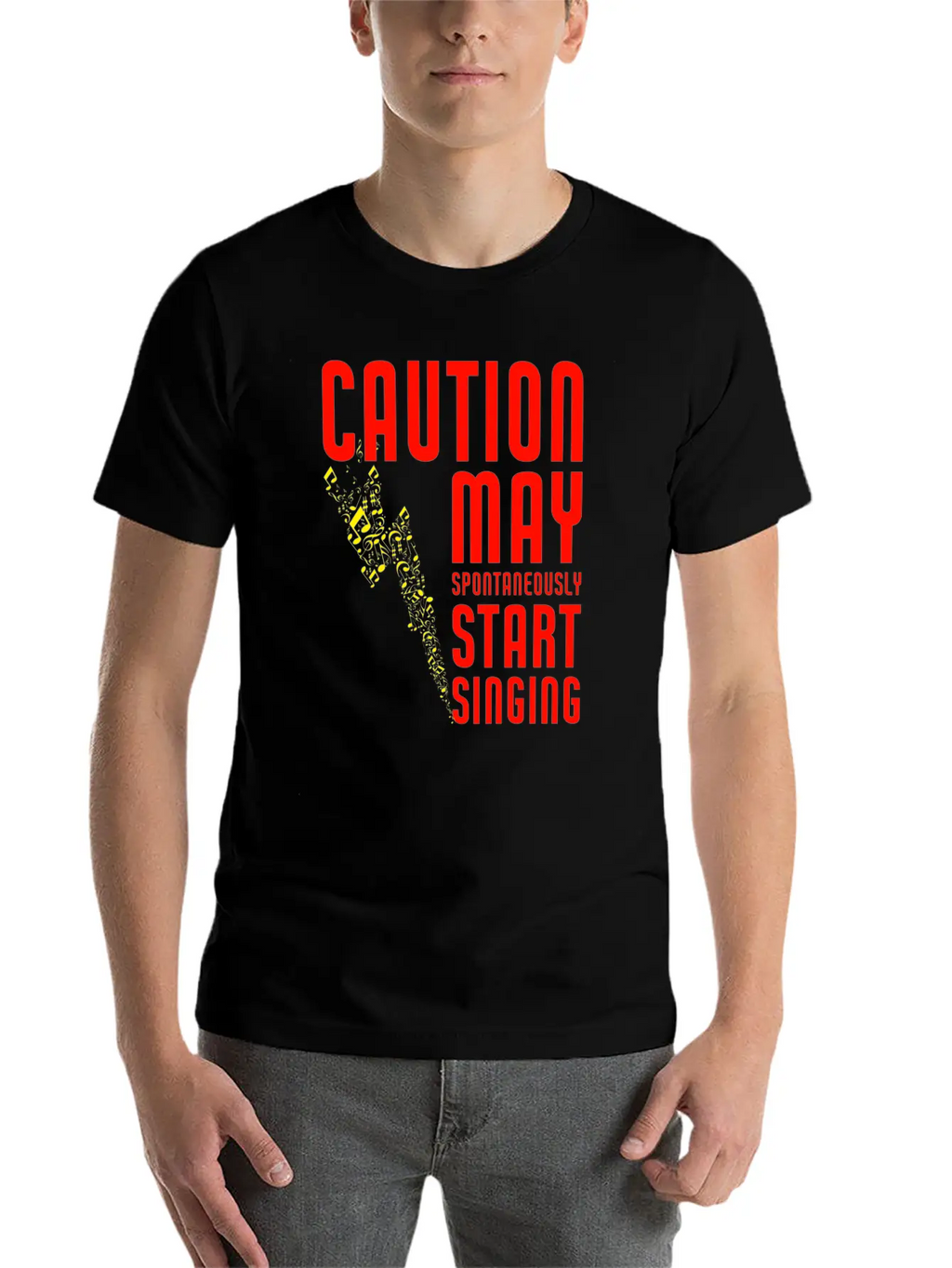 Caution May Spontaneously Start Singing Singer Mus Breathable Soft Cotton T-Shirt – Timeless Casual Look