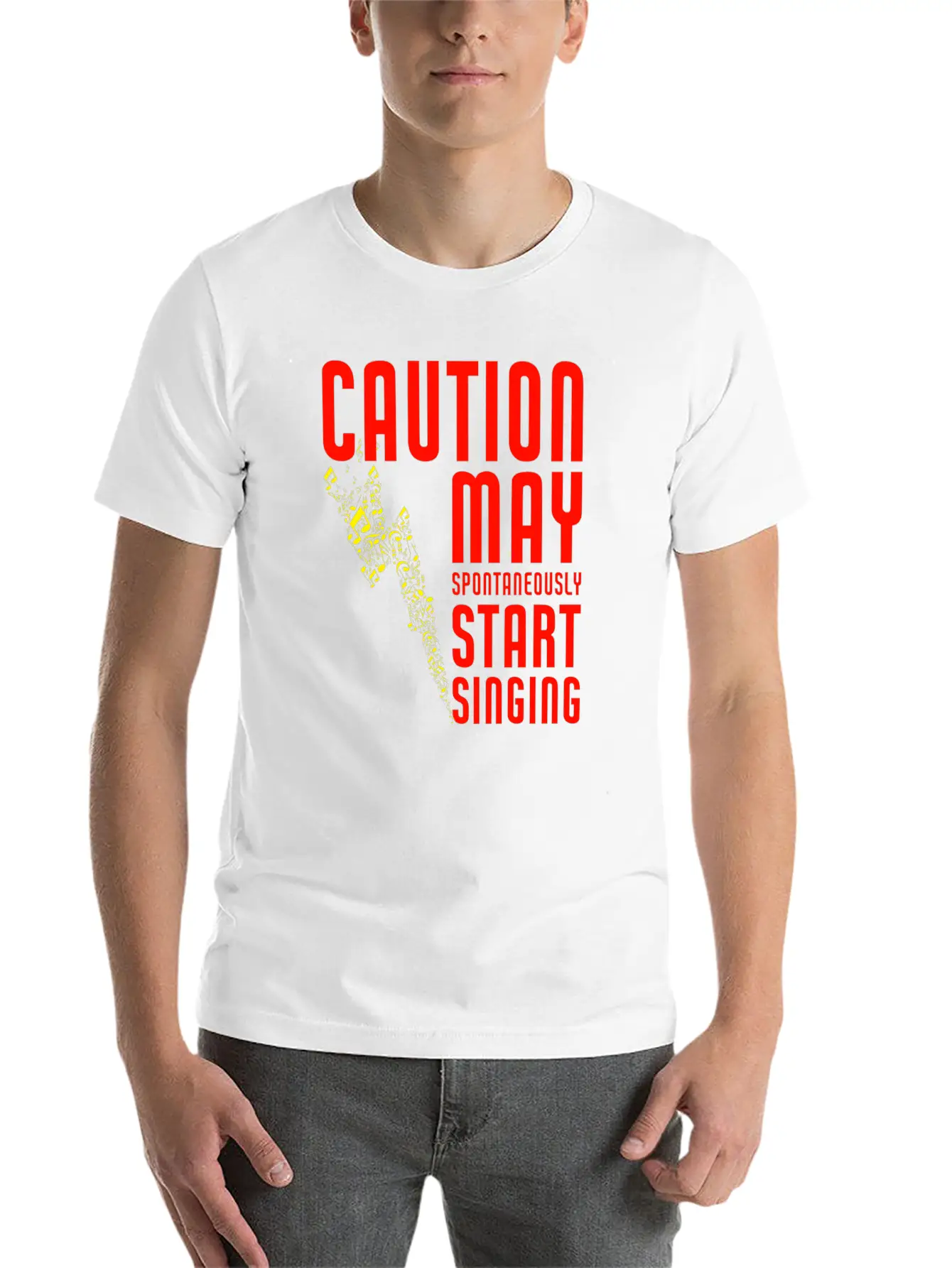 Caution May Spontaneously Start Singing Singer Mus Breathable Soft Cotton T-Shirt – Timeless Casual Look