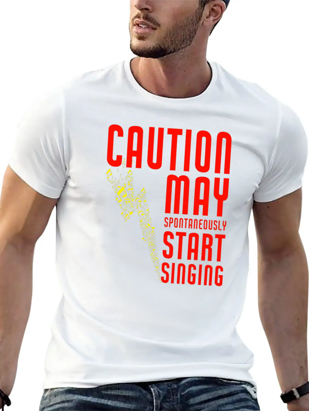 Caution May Spontaneously Start Singing Singer Mus Breathable Soft Cotton T-Shirt – Timeless Casual Look