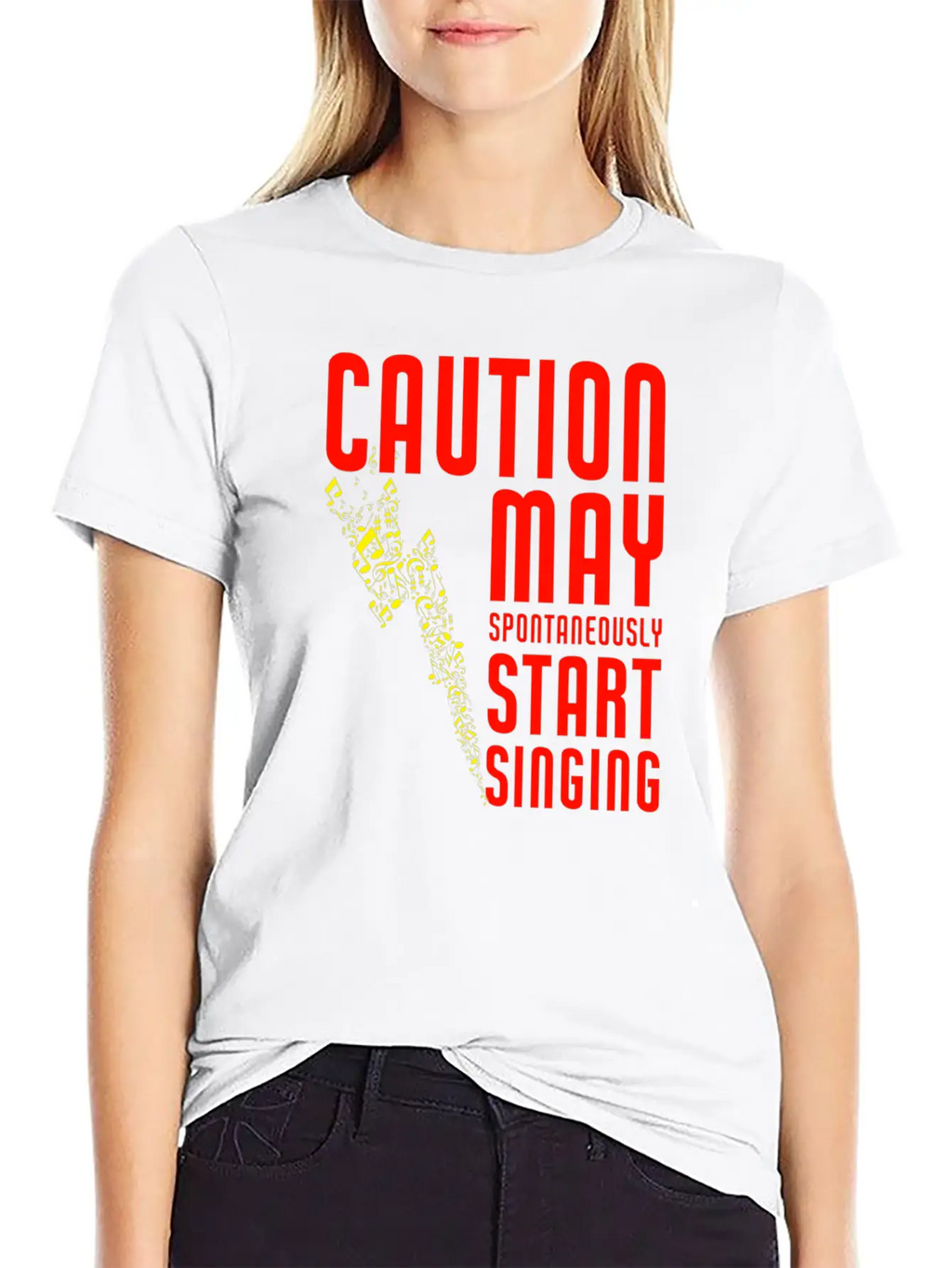 Caution May Spontaneously Start Singing Singer Mus Breathable Soft Cotton T-Shirt – Timeless Casual Look