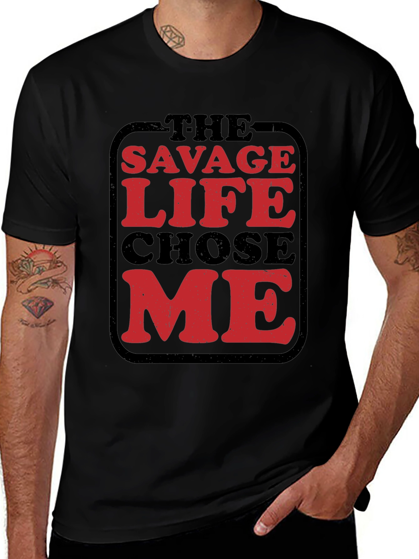 The Savage Life Chose Me Graphic Tee - Black Cotton Shirt