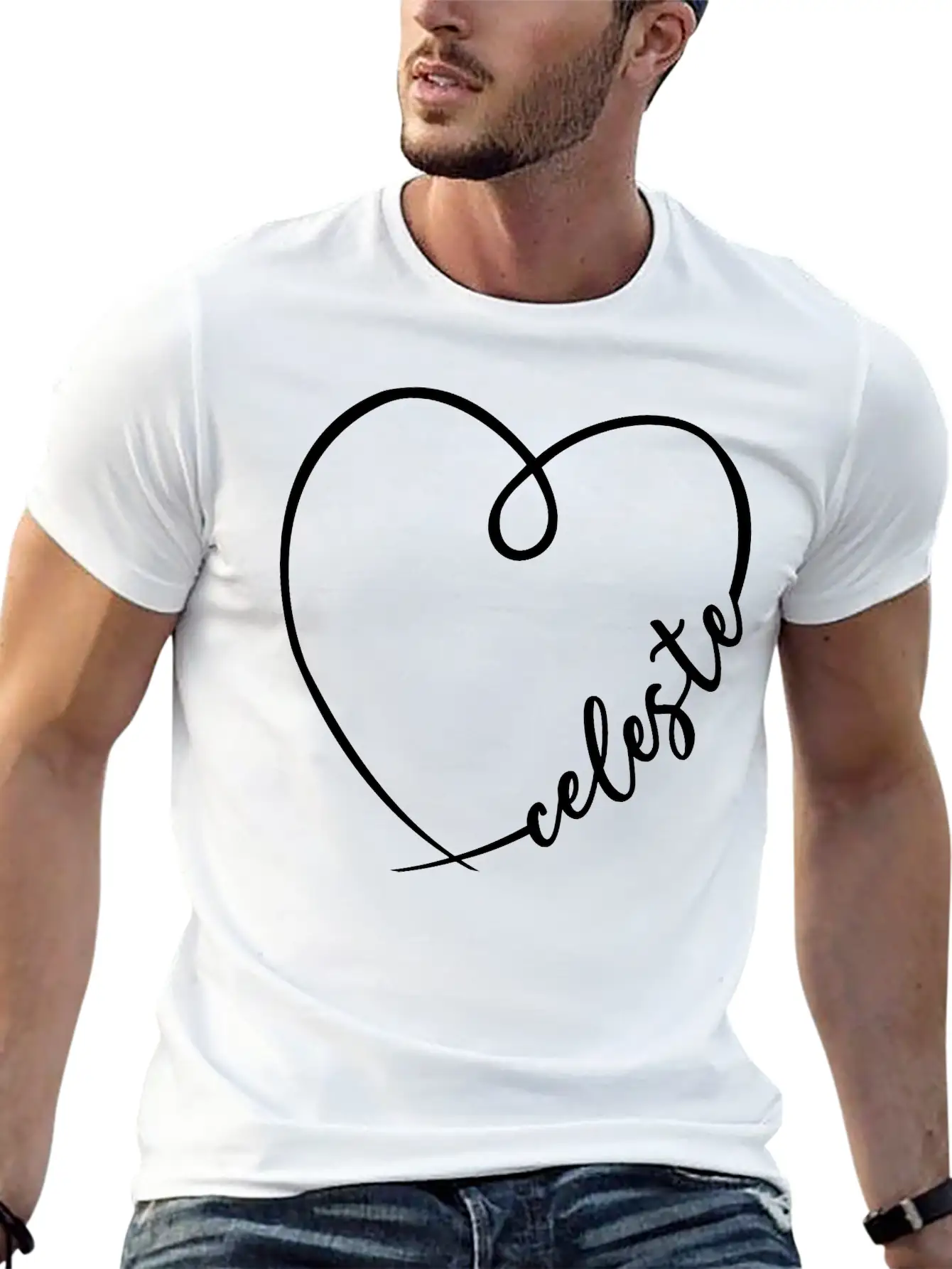 Celeste Name Heart Calligraphy Breathable Soft Cotton T-Shirt – Timeless Casual Look
