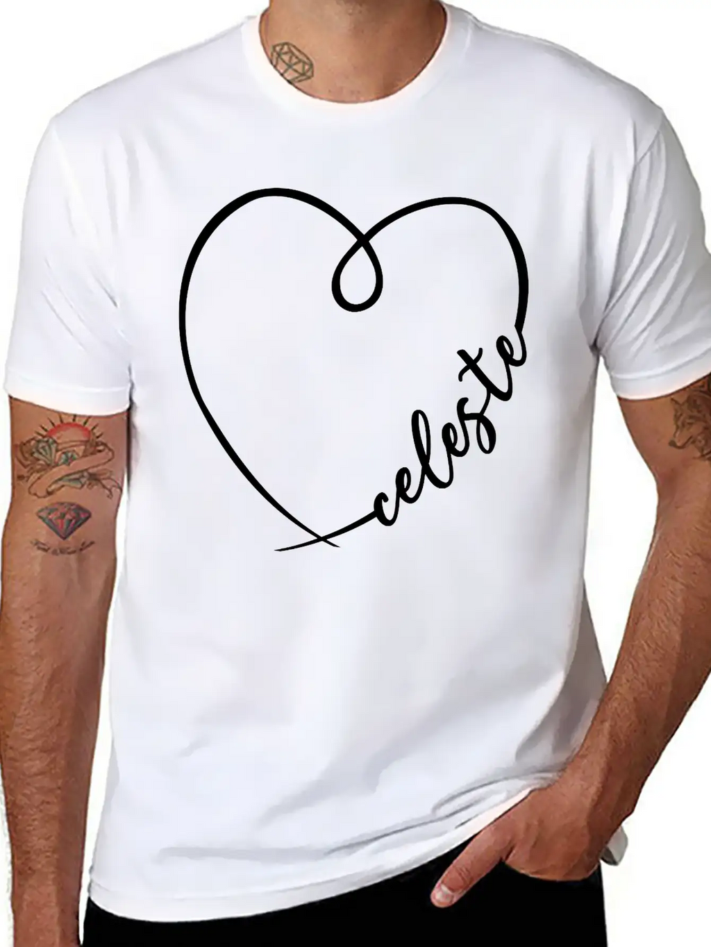 Celeste Name Heart Calligraphy Breathable Soft Cotton T-Shirt – Timeless Casual Look