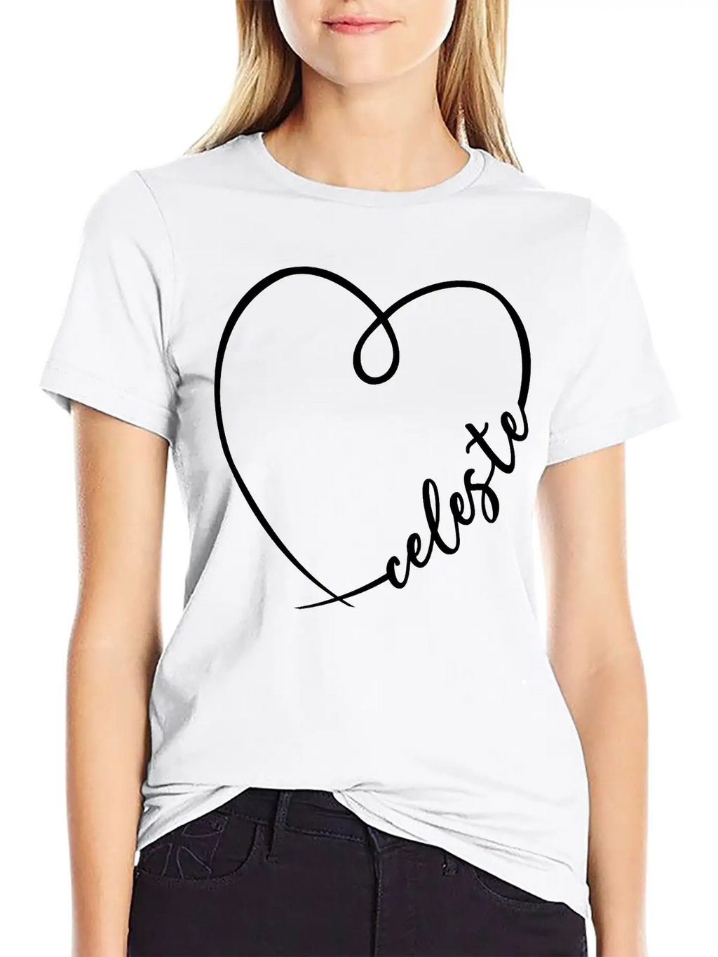 Celeste Name Heart Calligraphy Breathable Soft Cotton T-Shirt – Timeless Casual Look
