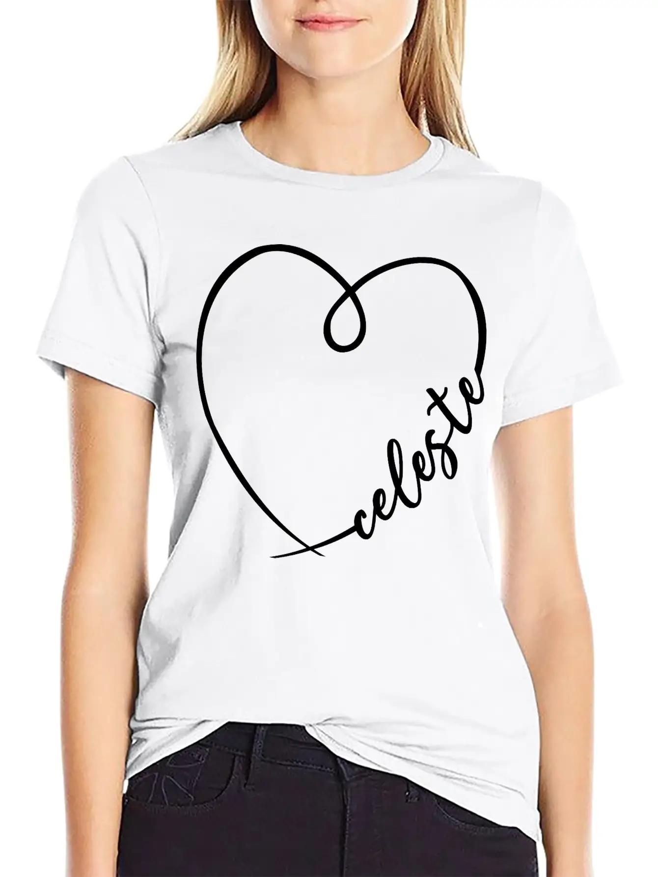 Celeste Name Heart Calligraphy Breathable Soft Cotton T-Shirt – Timeless Casual Look