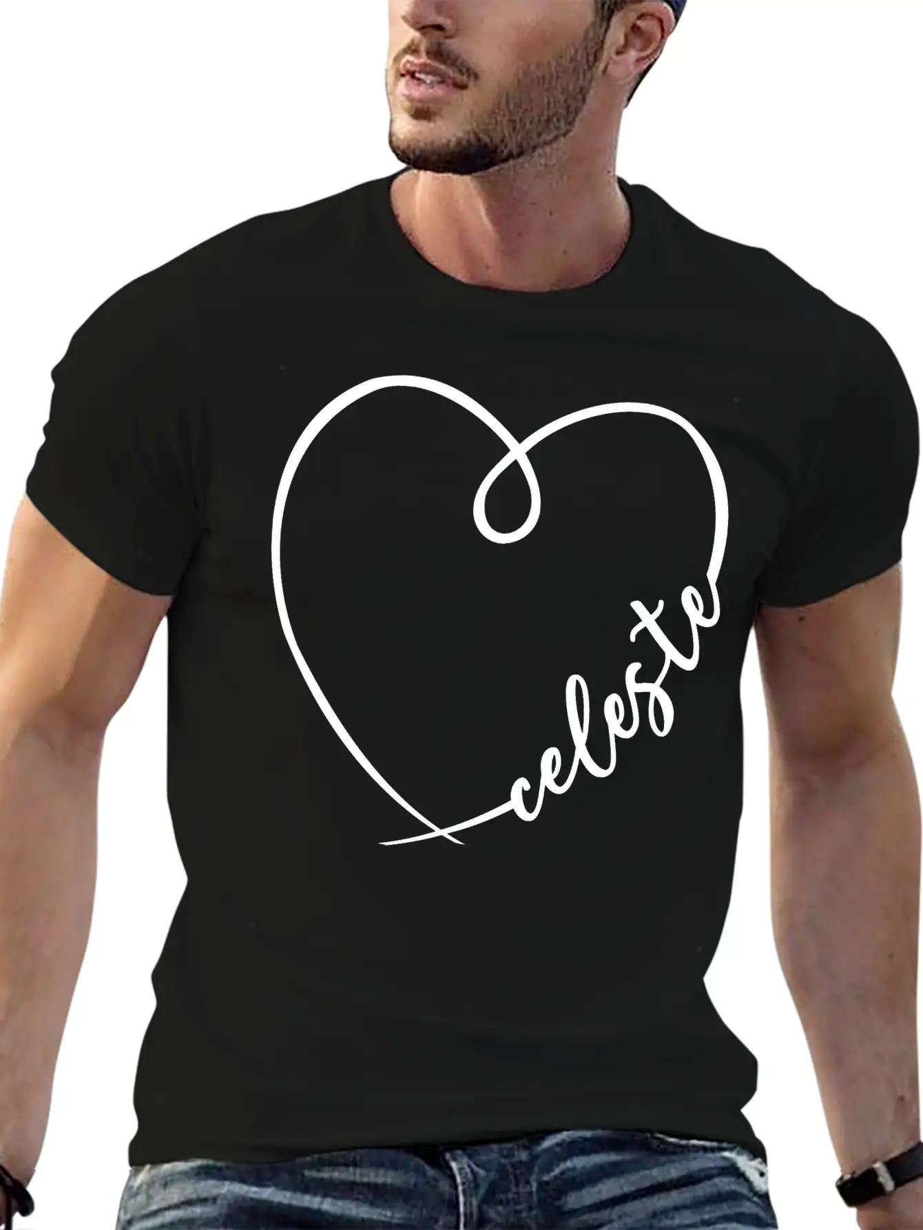 Celeste Name Heart Calligraphy Breathable Soft Cotton T-Shirt – Timeless Casual Look