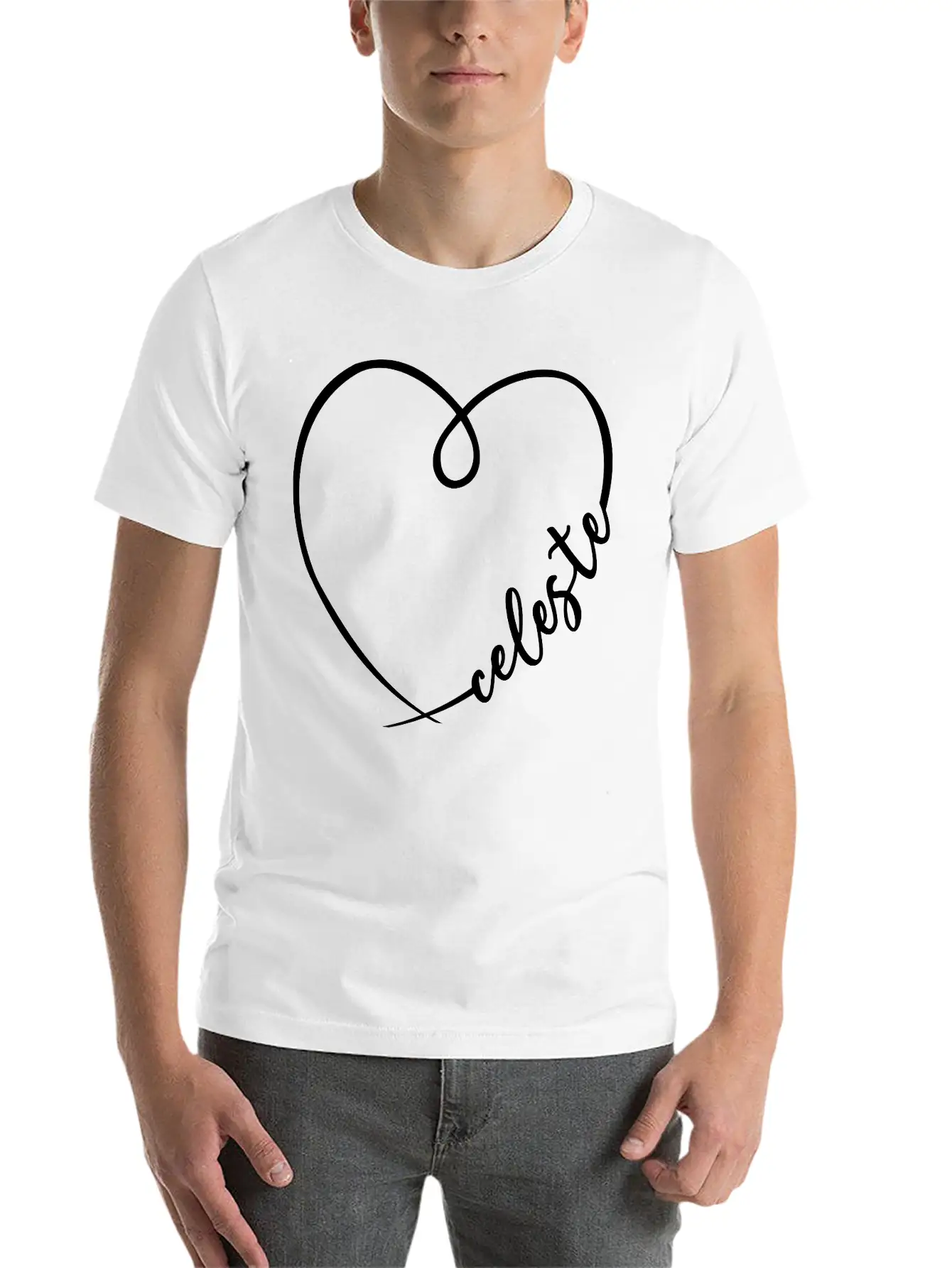 Celeste Name Heart Calligraphy Breathable Soft Cotton T-Shirt – Timeless Casual Look