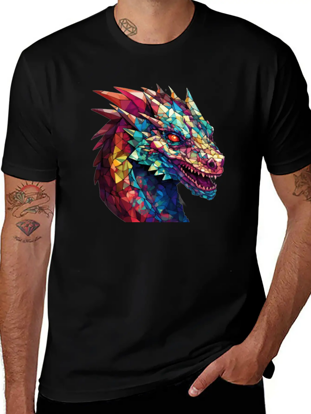 Cerulean Coil: The Stained Glass Dragon Unisex Casual T-Shirt – Clean Design For Daily Comfort