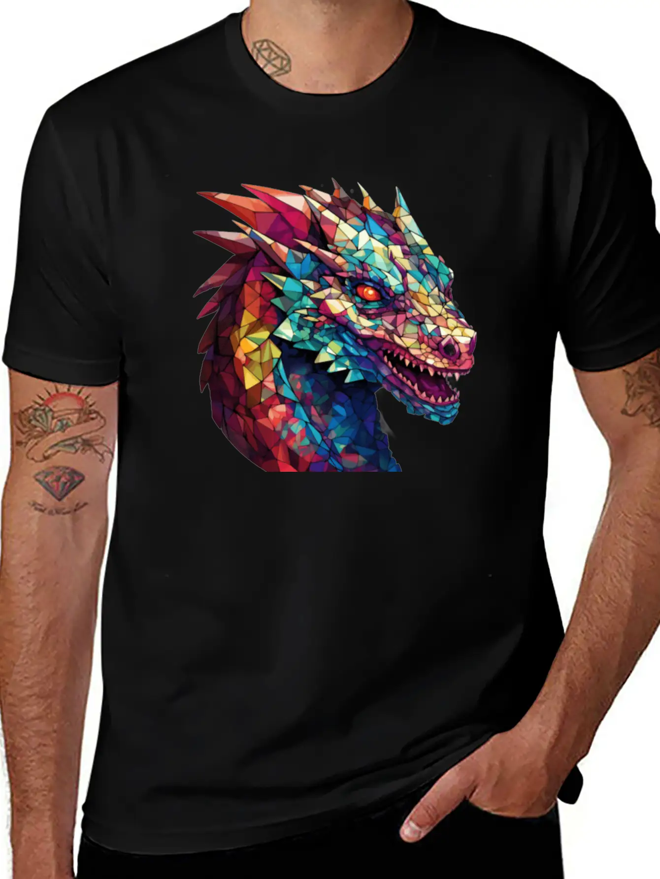 Cerulean Coil: The Stained Glass Dragon Unisex Casual T-Shirt – Clean Design For Daily Comfort