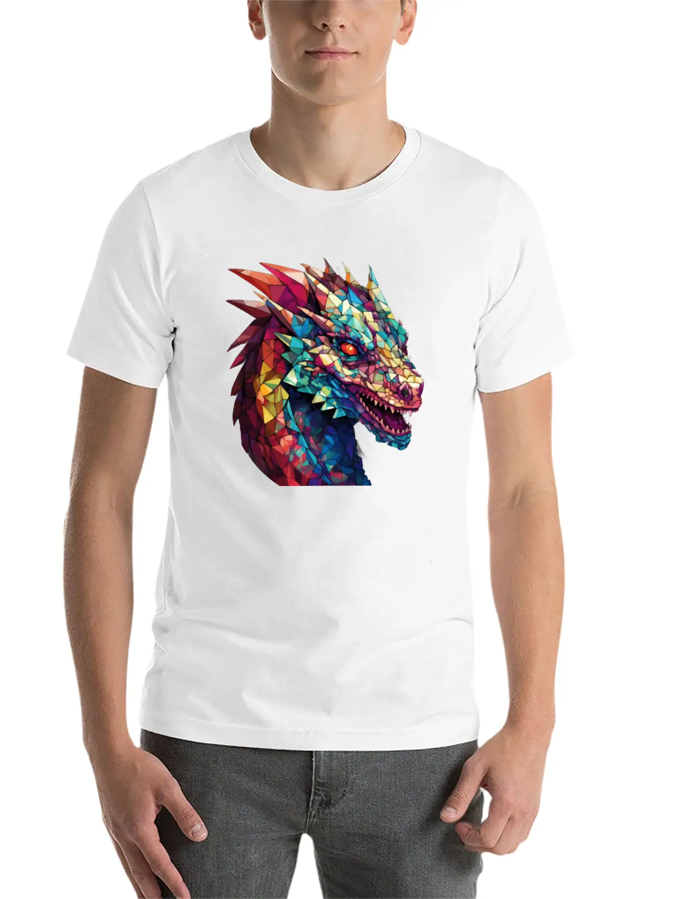 Cerulean Coil: The Stained Glass Dragon Unisex Casual T-Shirt – Clean Design For Daily Comfort