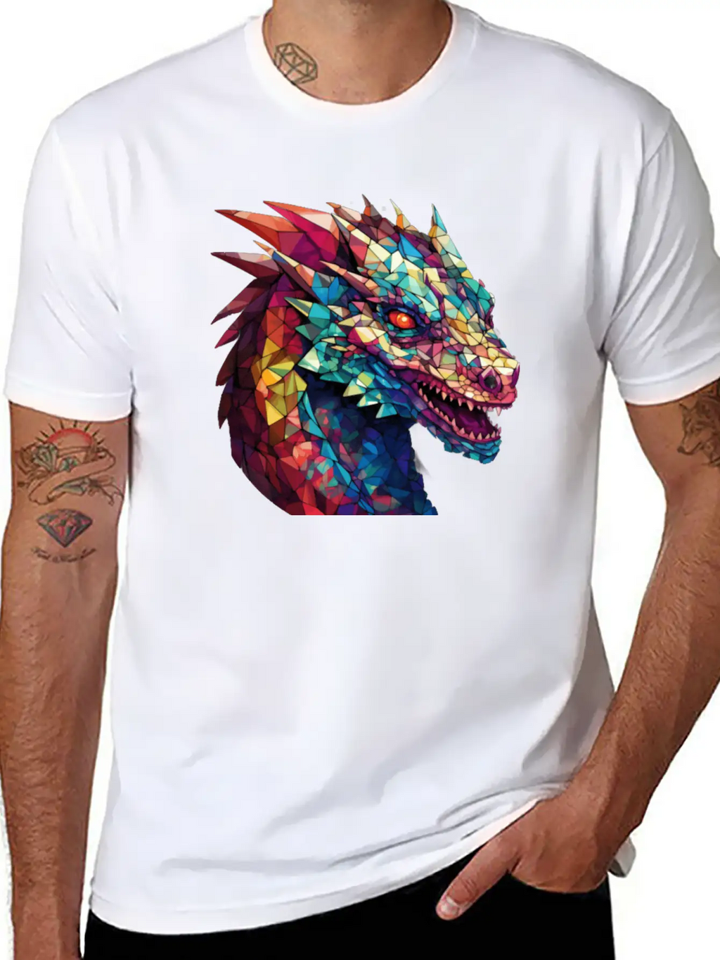 Cerulean Coil: The Stained Glass Dragon Unisex Casual T-Shirt – Clean Design For Daily Comfort