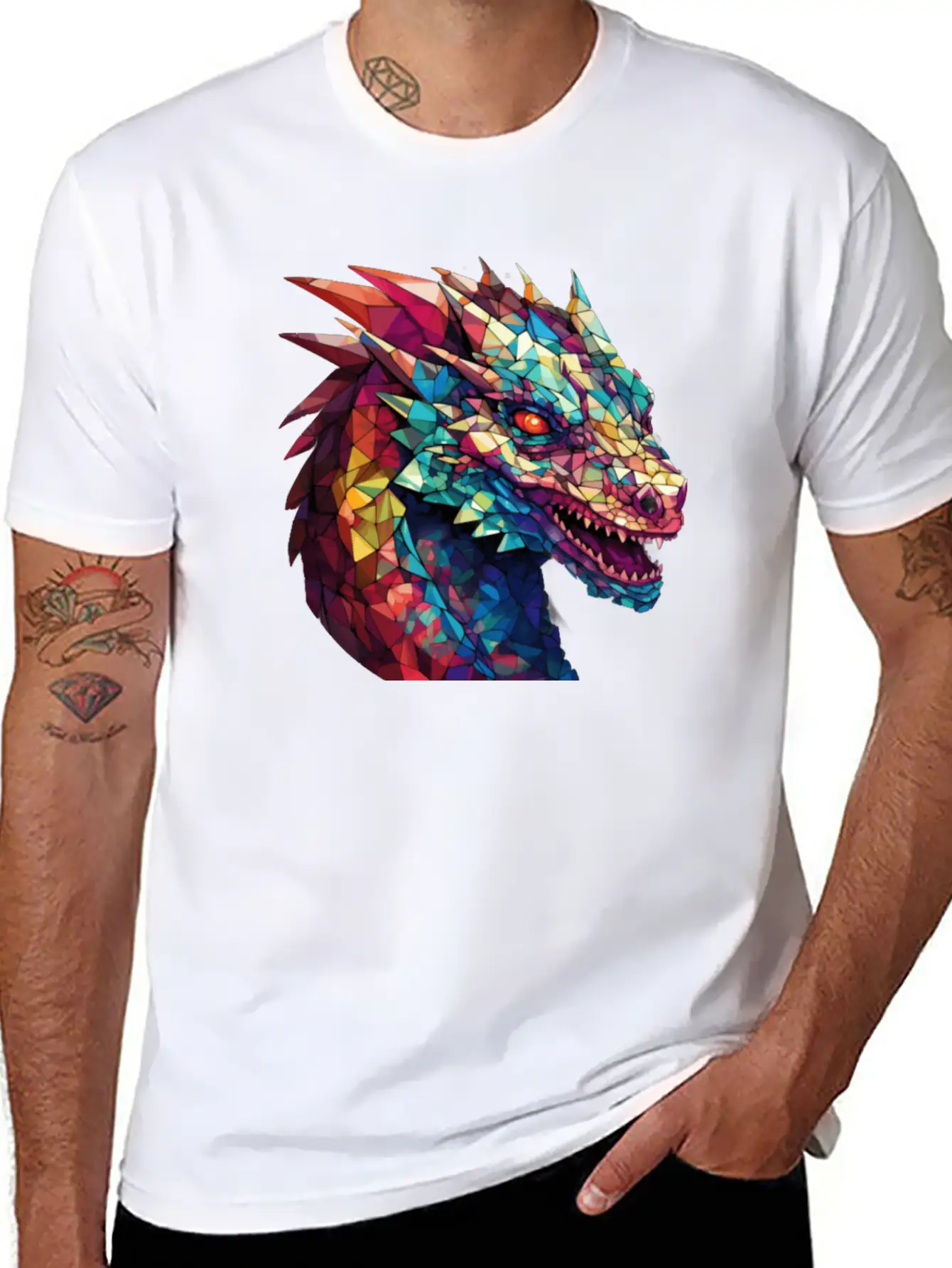 Cerulean Coil: The Stained Glass Dragon Unisex Casual T-Shirt – Clean Design For Daily Comfort