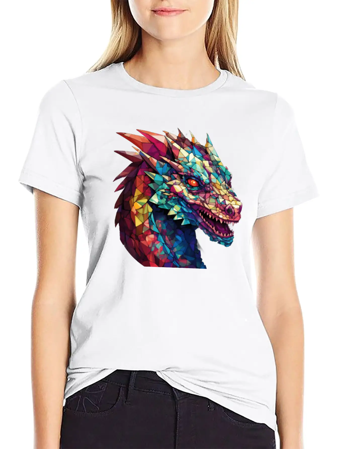 Cerulean Coil: The Stained Glass Dragon Unisex Casual T-Shirt – Clean Design For Daily Comfort