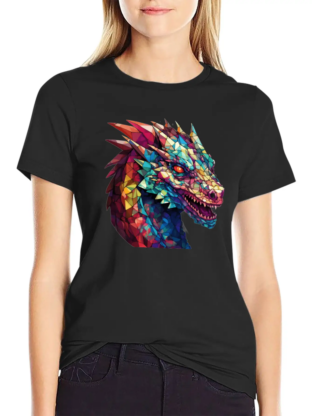 Cerulean Coil: The Stained Glass Dragon Unisex Casual T-Shirt – Clean Design For Daily Comfort