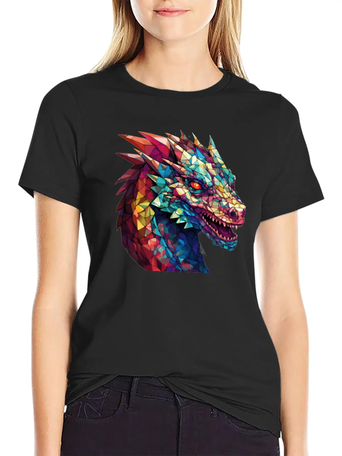 Cerulean Coil: The Stained Glass Dragon Unisex Casual T-Shirt – Clean Design For Daily Comfort