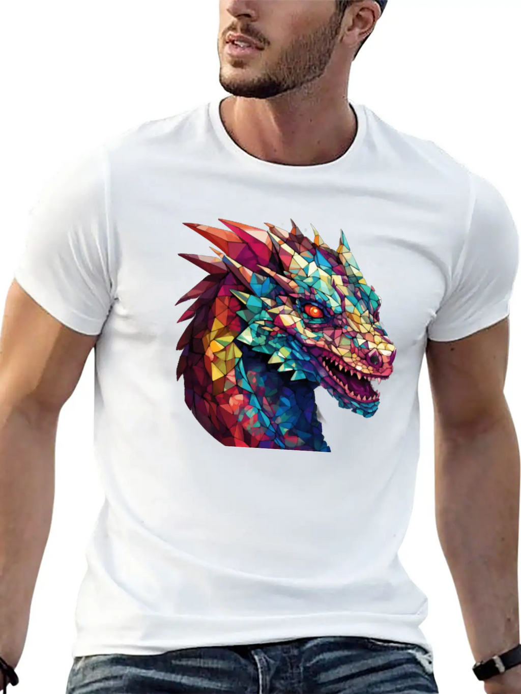 Cerulean Coil: The Stained Glass Dragon Unisex Casual T-Shirt – Clean Design For Daily Comfort