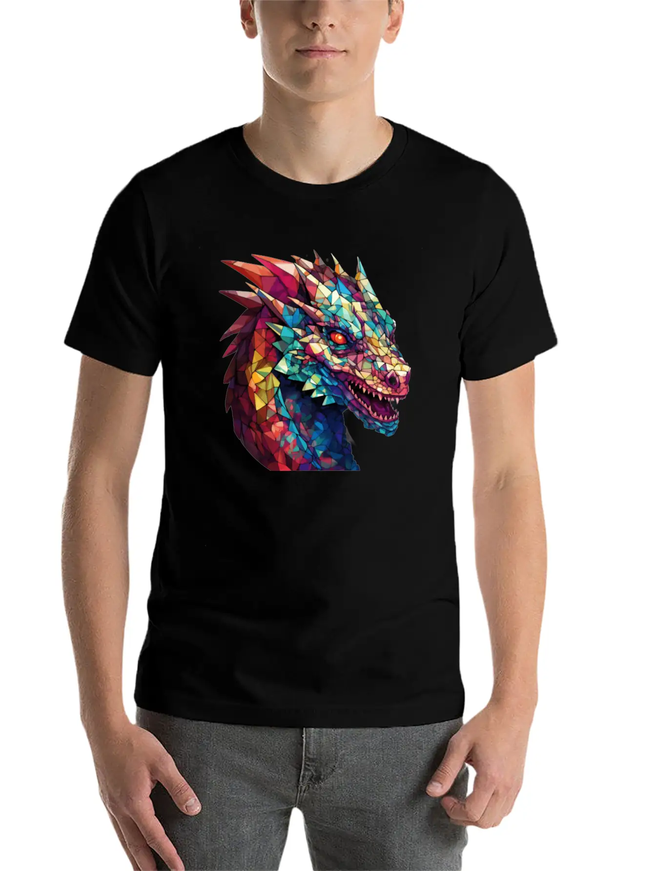 Cerulean Coil: The Stained Glass Dragon Unisex Casual T-Shirt – Clean Design For Daily Comfort