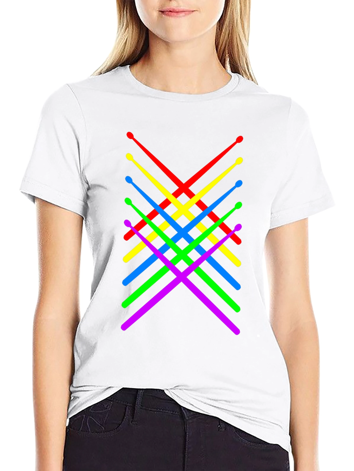 Colorful Drumsticks Graphic T-Shirt - Black