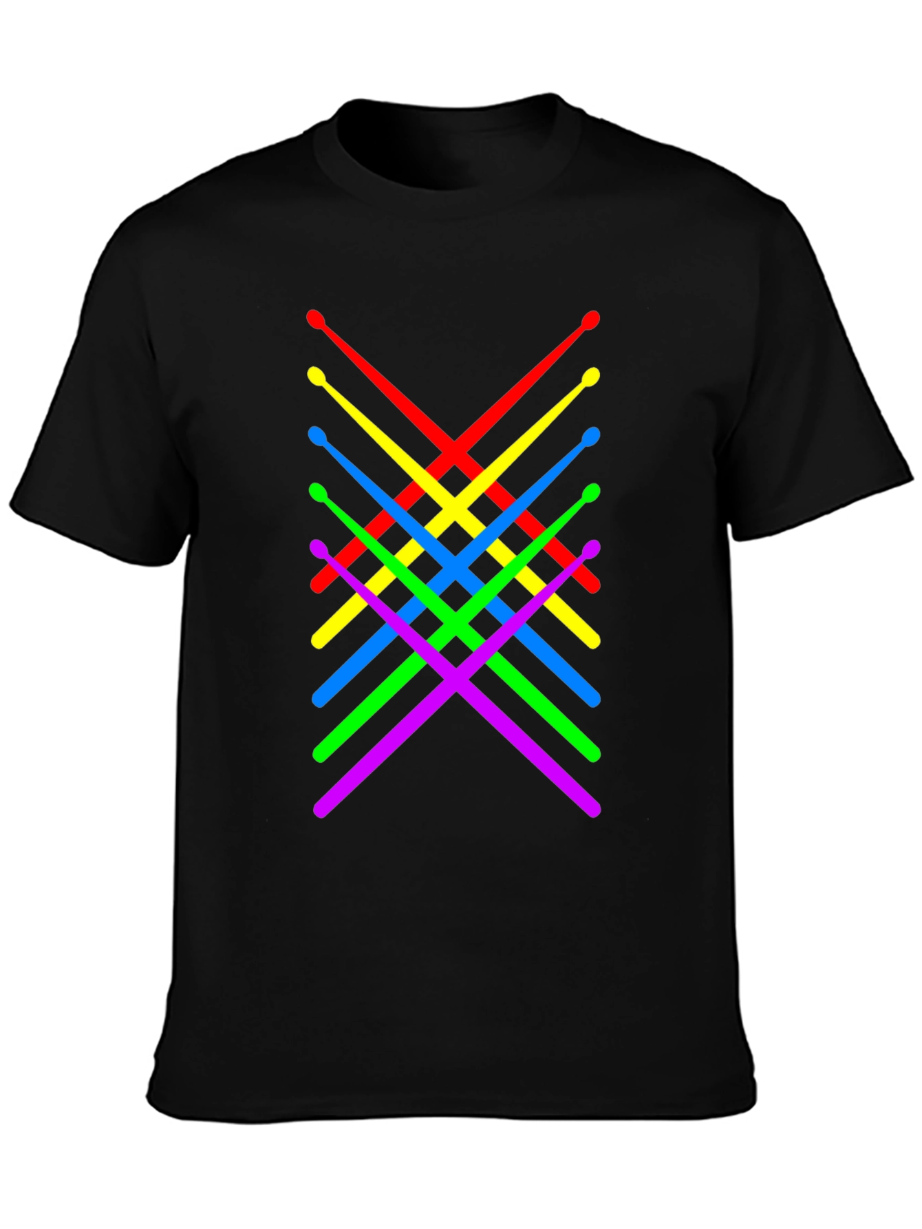 Colorful Drumsticks Graphic T-Shirt - Black