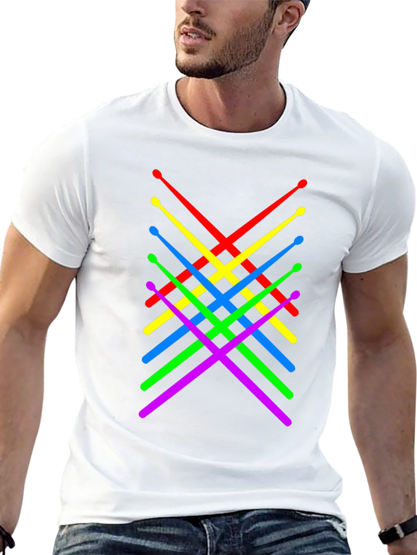 Colorful Drumsticks Graphic T-Shirt - Black