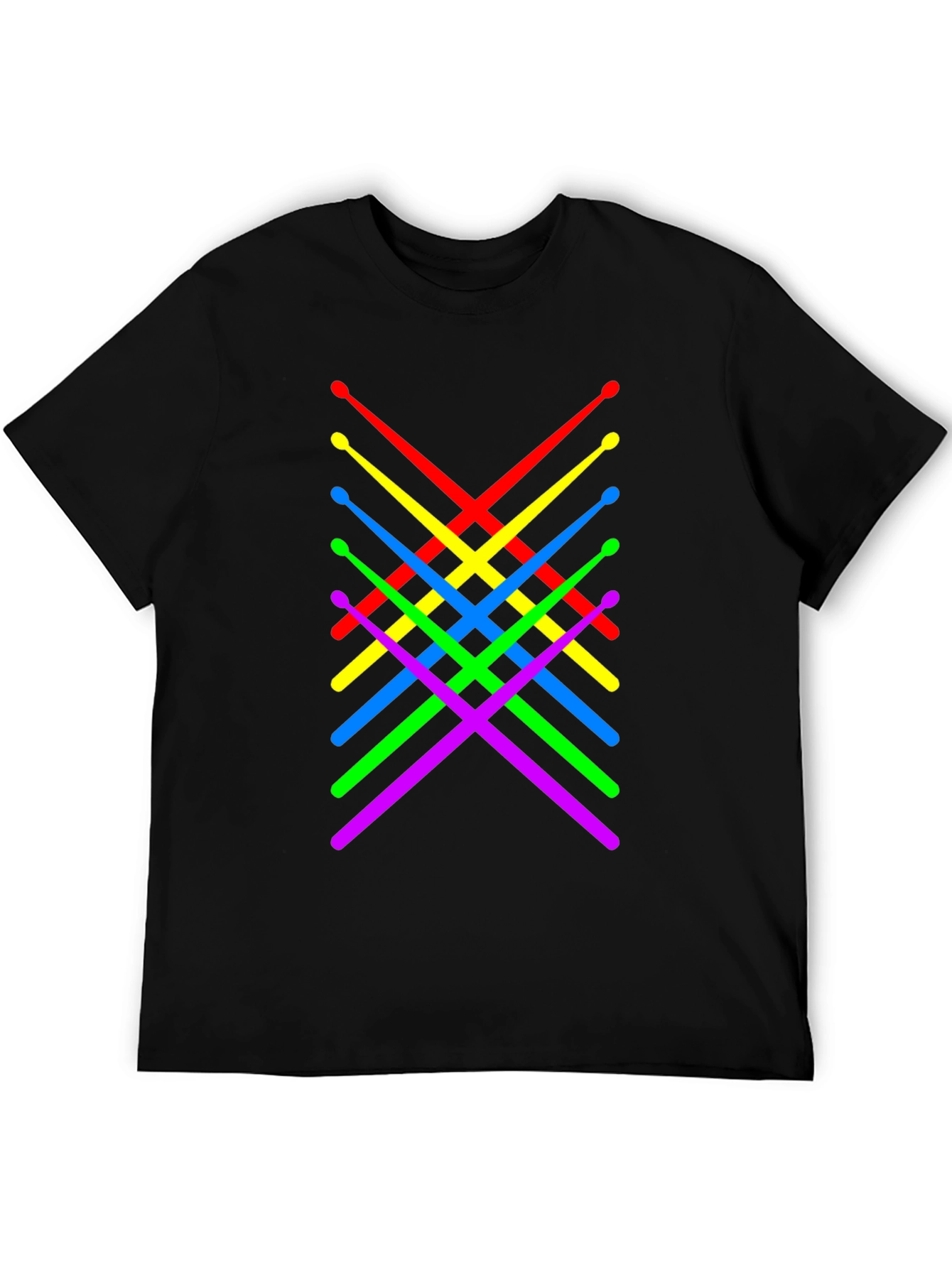 Colorful Drumsticks Graphic T-Shirt - Black