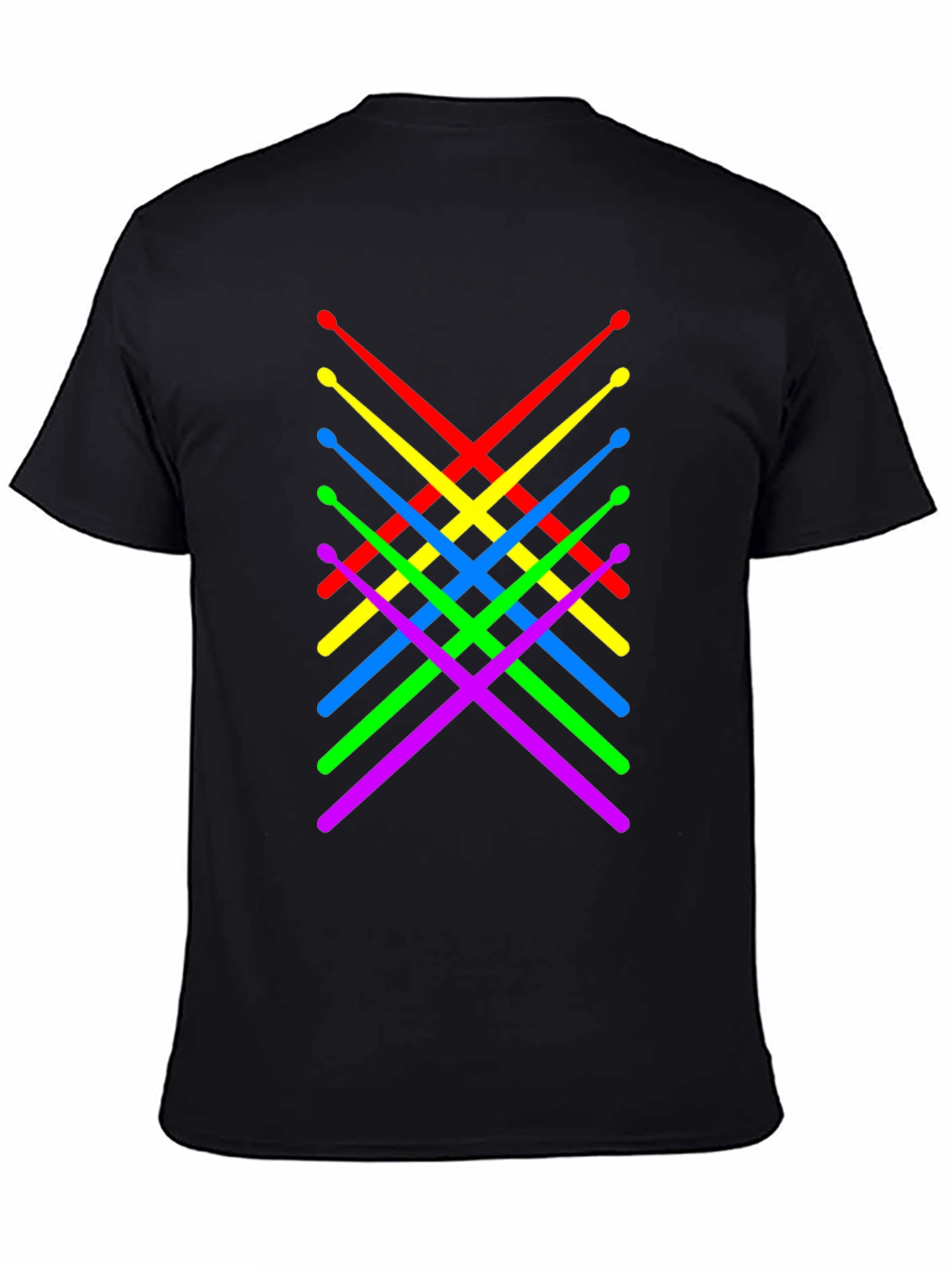 Colorful Drumsticks Graphic T-Shirt - Black