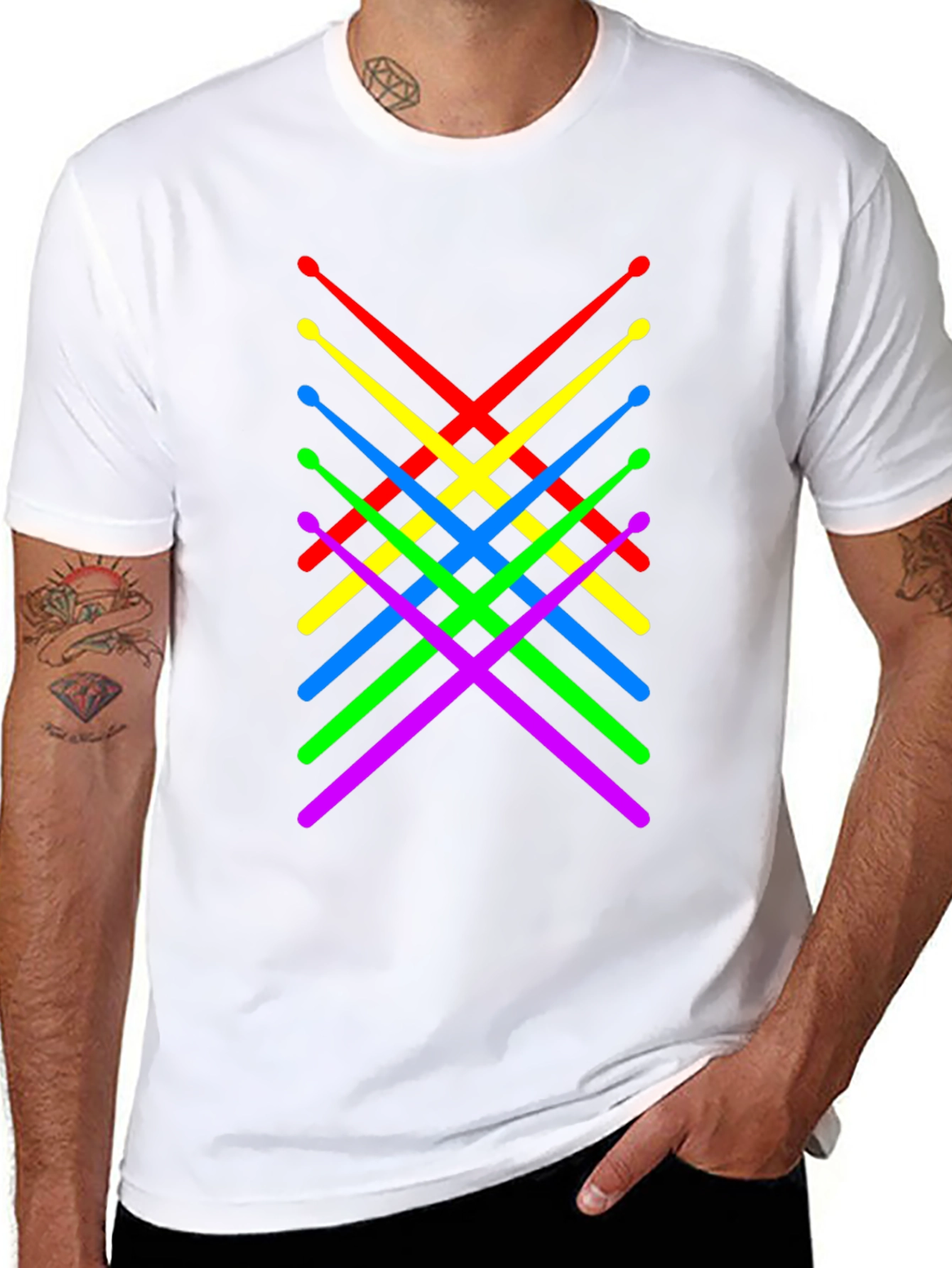 Colorful Drumsticks Graphic T-Shirt - Black