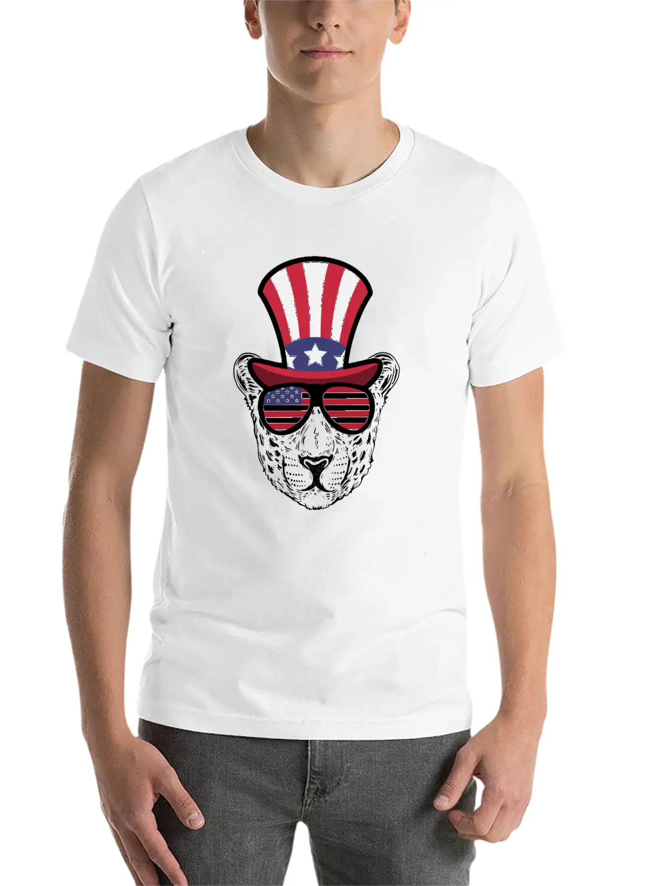 Cheetah Happy 4th Of July Unisex Short Sleeve Soft Cotton T-Shirt – Casual Everyday Wear