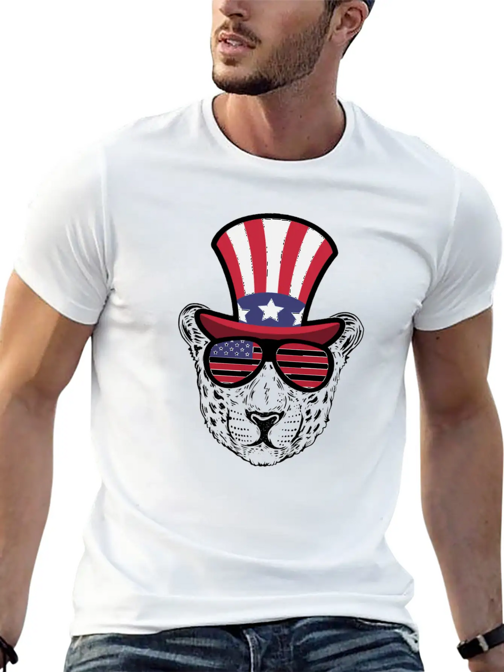 Cheetah Happy 4th Of July Unisex Short Sleeve Soft Cotton T-Shirt – Casual Everyday Wear