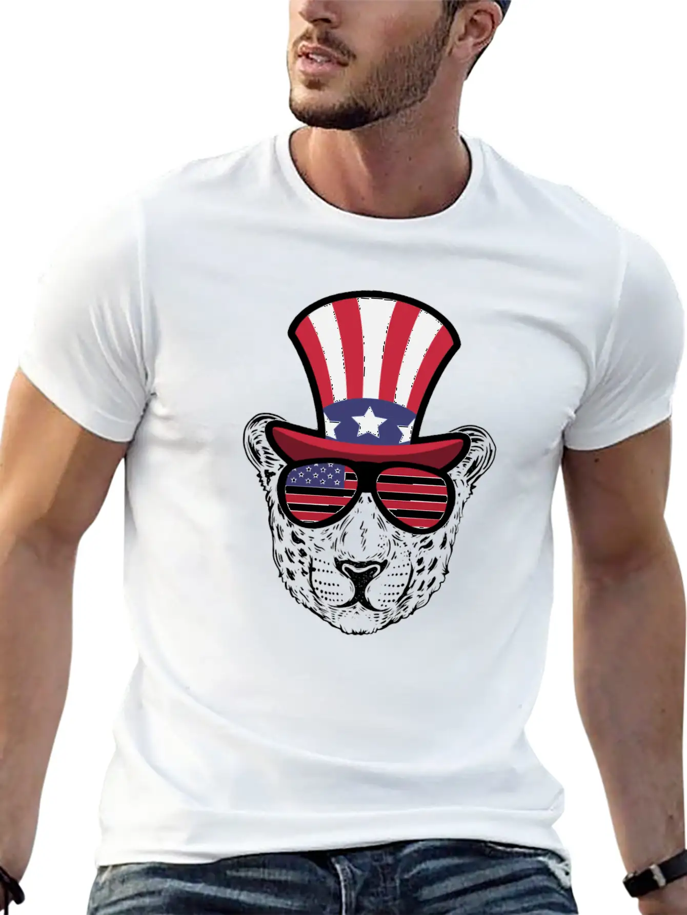 Cheetah Happy 4th Of July Unisex Short Sleeve Soft Cotton T-Shirt – Casual Everyday Wear