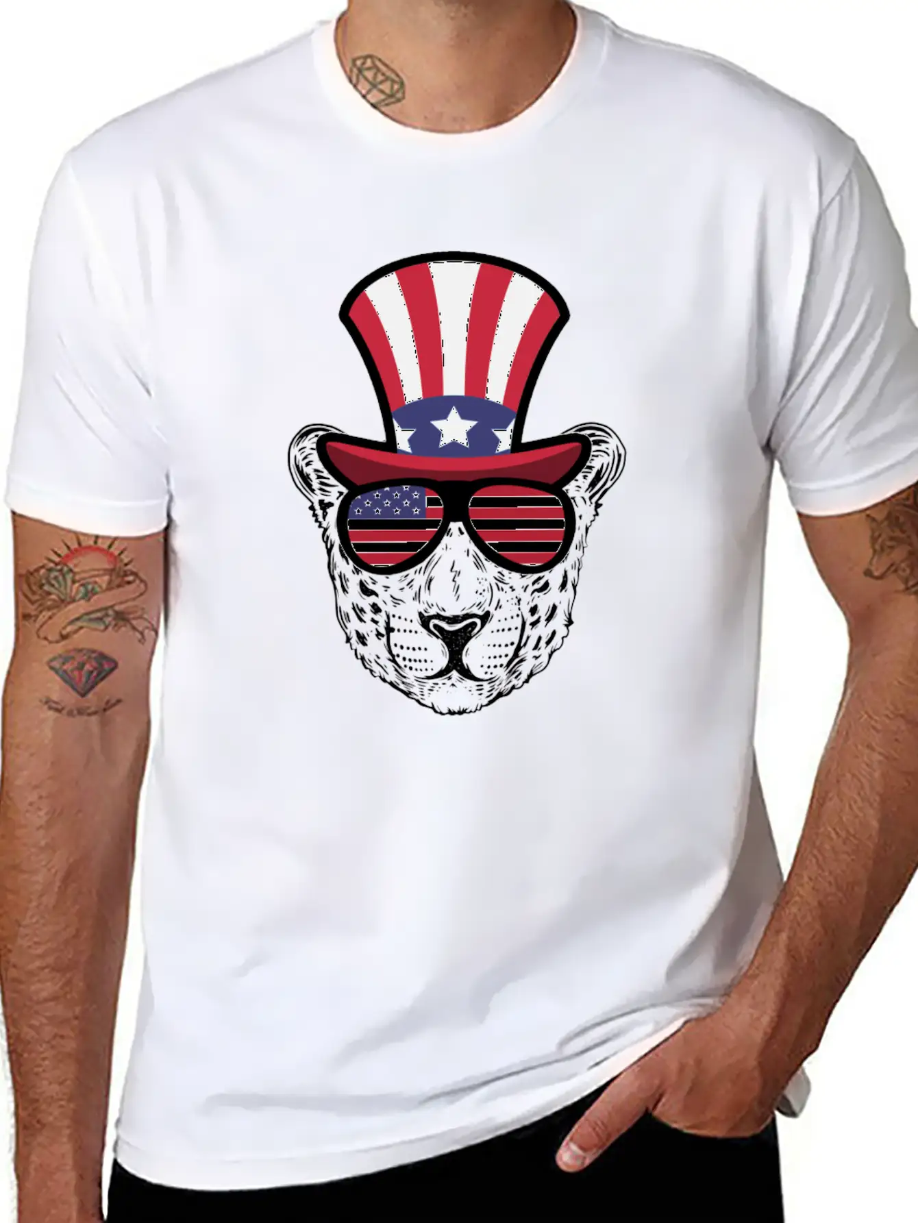 Cheetah Happy 4th Of July Unisex Short Sleeve Soft Cotton T-Shirt – Casual Everyday Wear