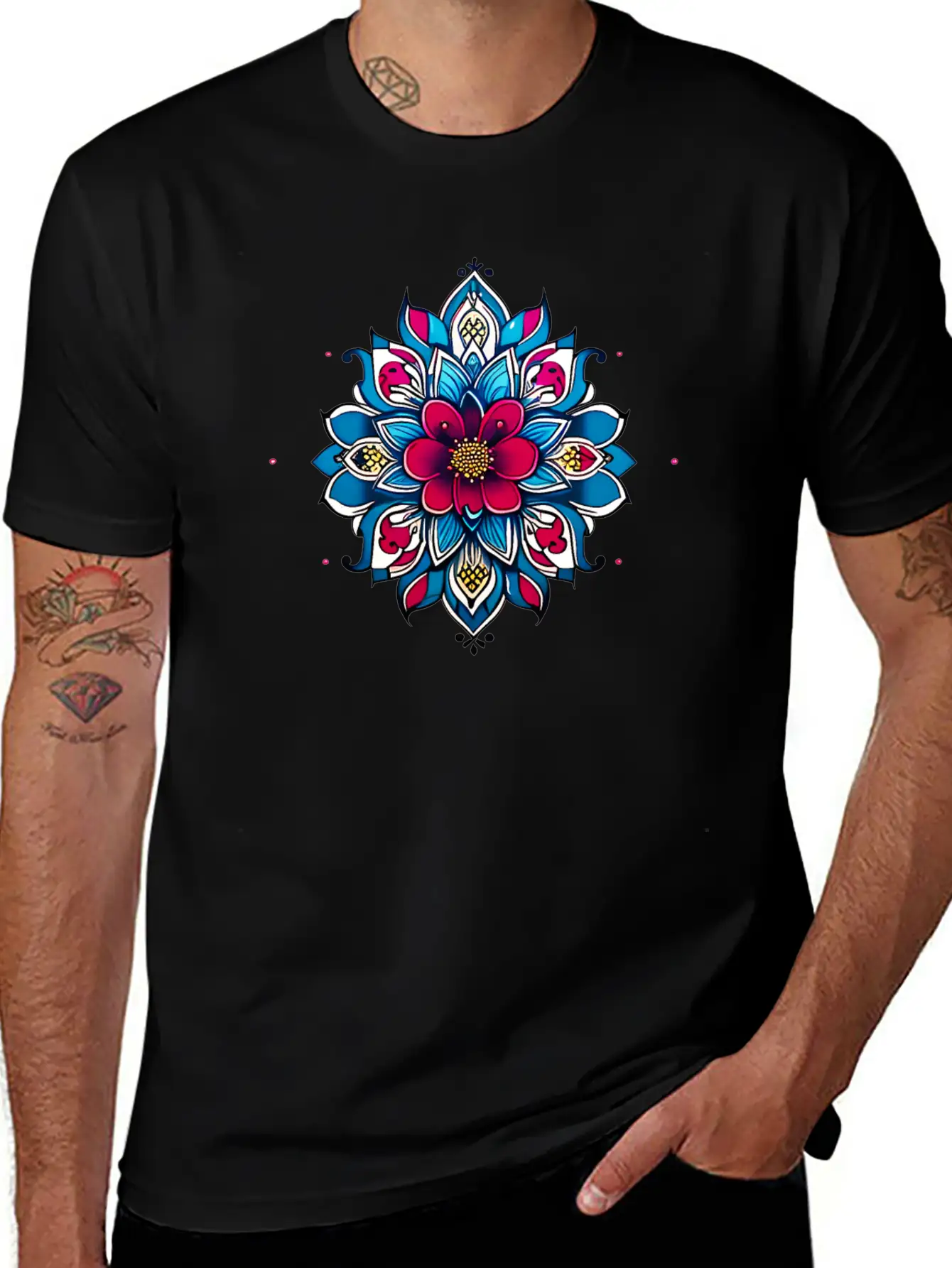 Cherry Blossom Mandala Breathable Soft Cotton T-Shirt – Timeless Casual Look