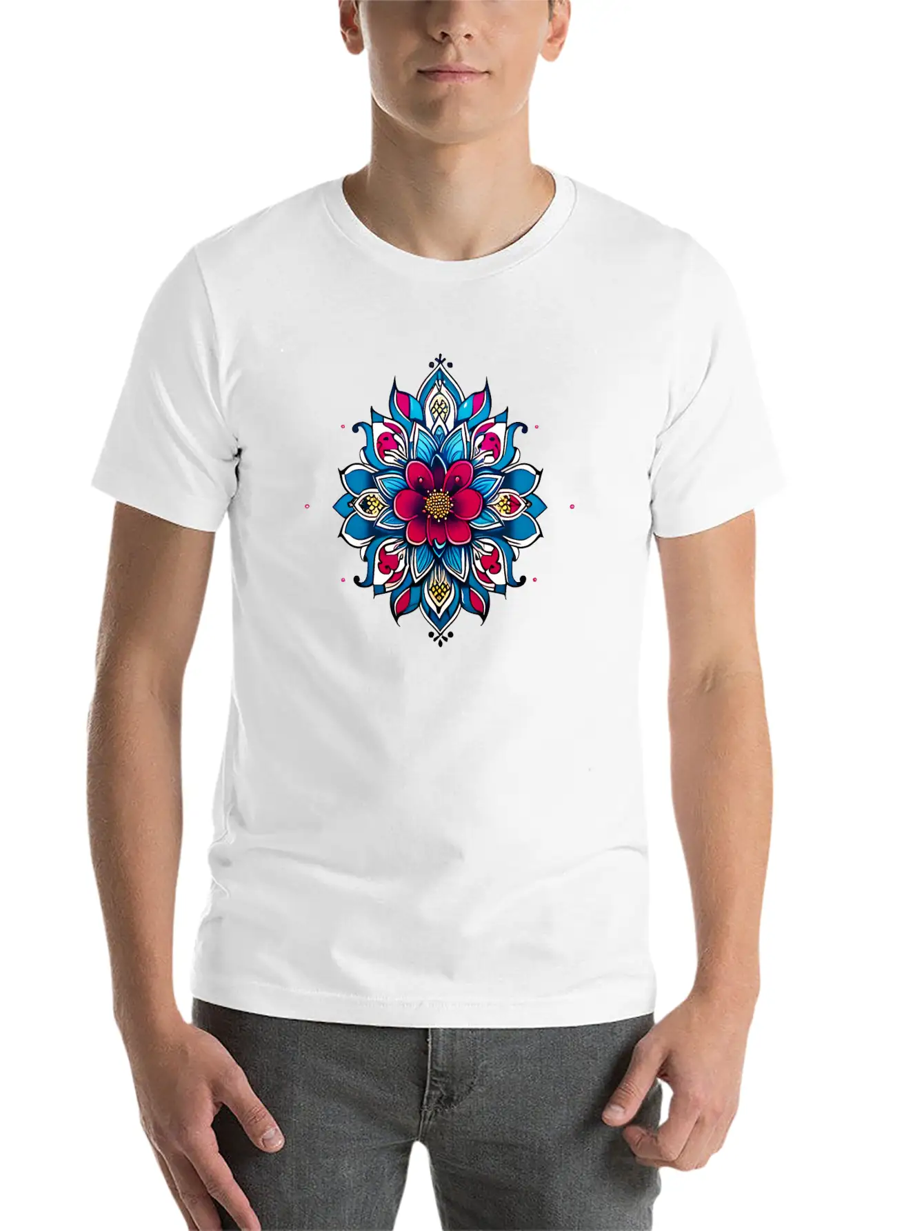 Cherry Blossom Mandala Breathable Soft Cotton T-Shirt – Timeless Casual Look